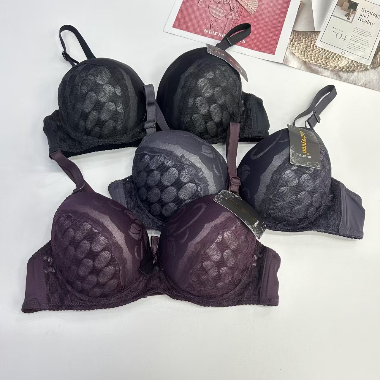 JZY-1602# Women's bras for export to the Middle East and Africa, women's brocade swimming fabric bras, lace cup-shaped women's bra sets, QNI details Picture