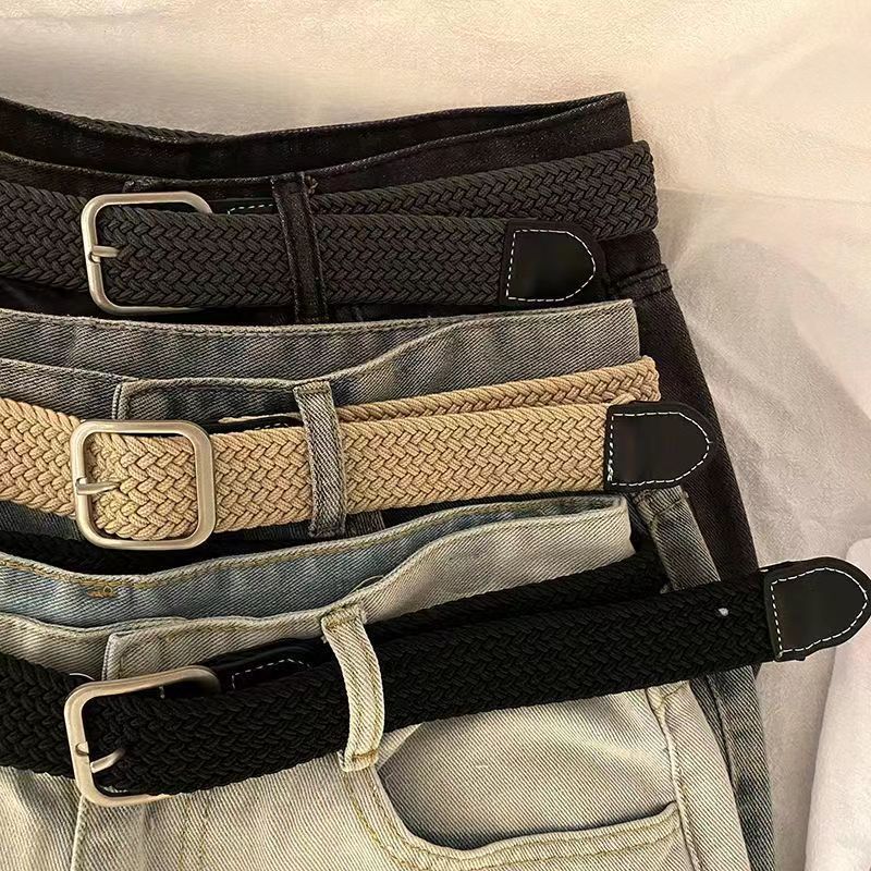 弹力松紧裤带帆布编织腰带女士男女韩版百搭休闲针扣皮带女学生