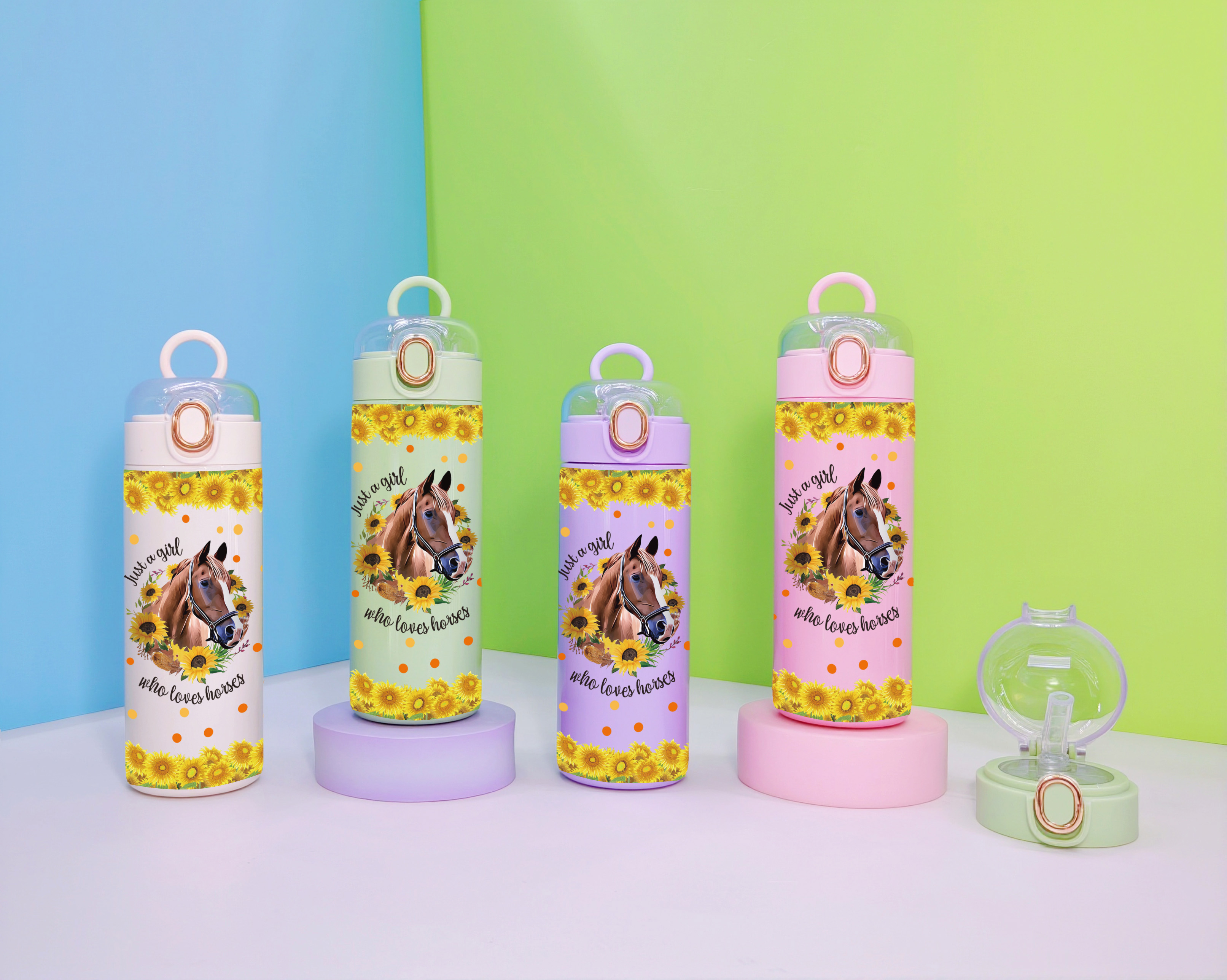 NEW厂家直销跨境304不锈钢400ML保温杯气质花朵高颜值提手杯盖直身水杯