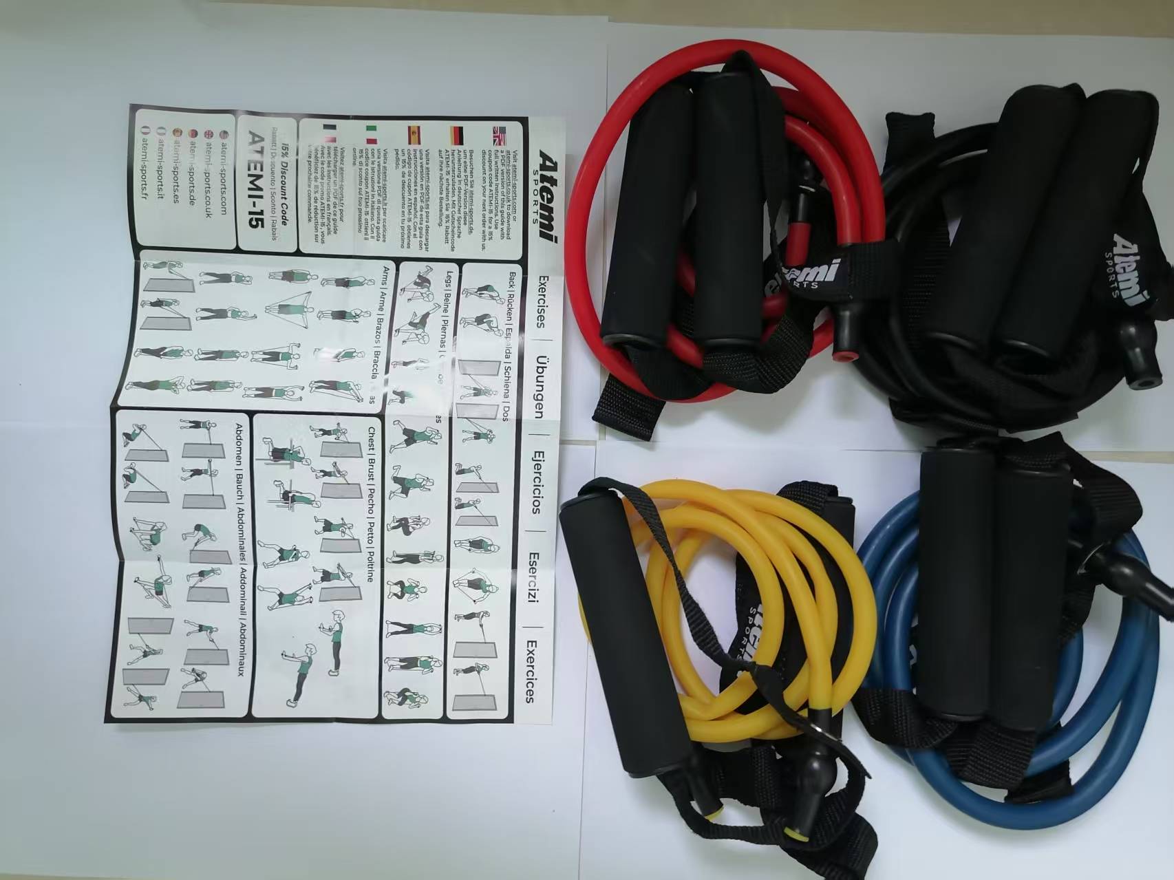 Multi-functional fitness elastic rope set, sports equipment, foot pedal resistance band, grip strength band, rubber elastic band, fitness tensile band, portable natural latex tube resistance elastic tensile fitness yoga training set full figure