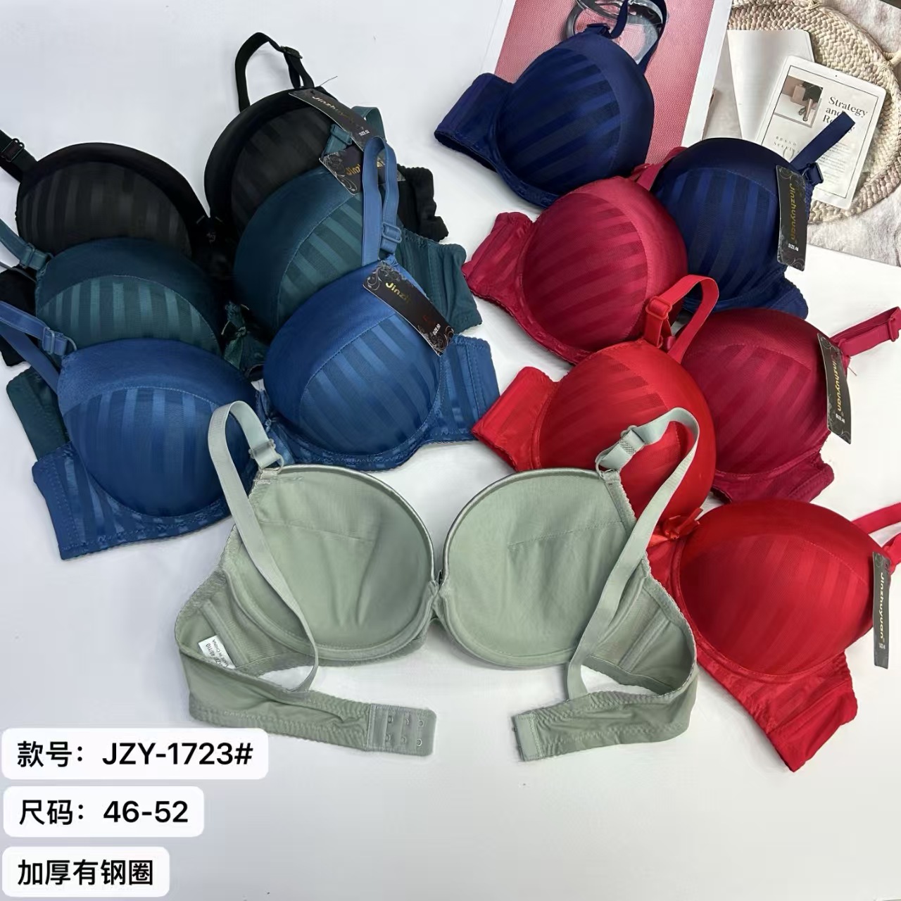JZY-1723# Women's bra export to the Middle East, Europe and America. Women's bra without underwire, thickened with stripes, cup face, butterfly decoration, and thickened QNI full figure