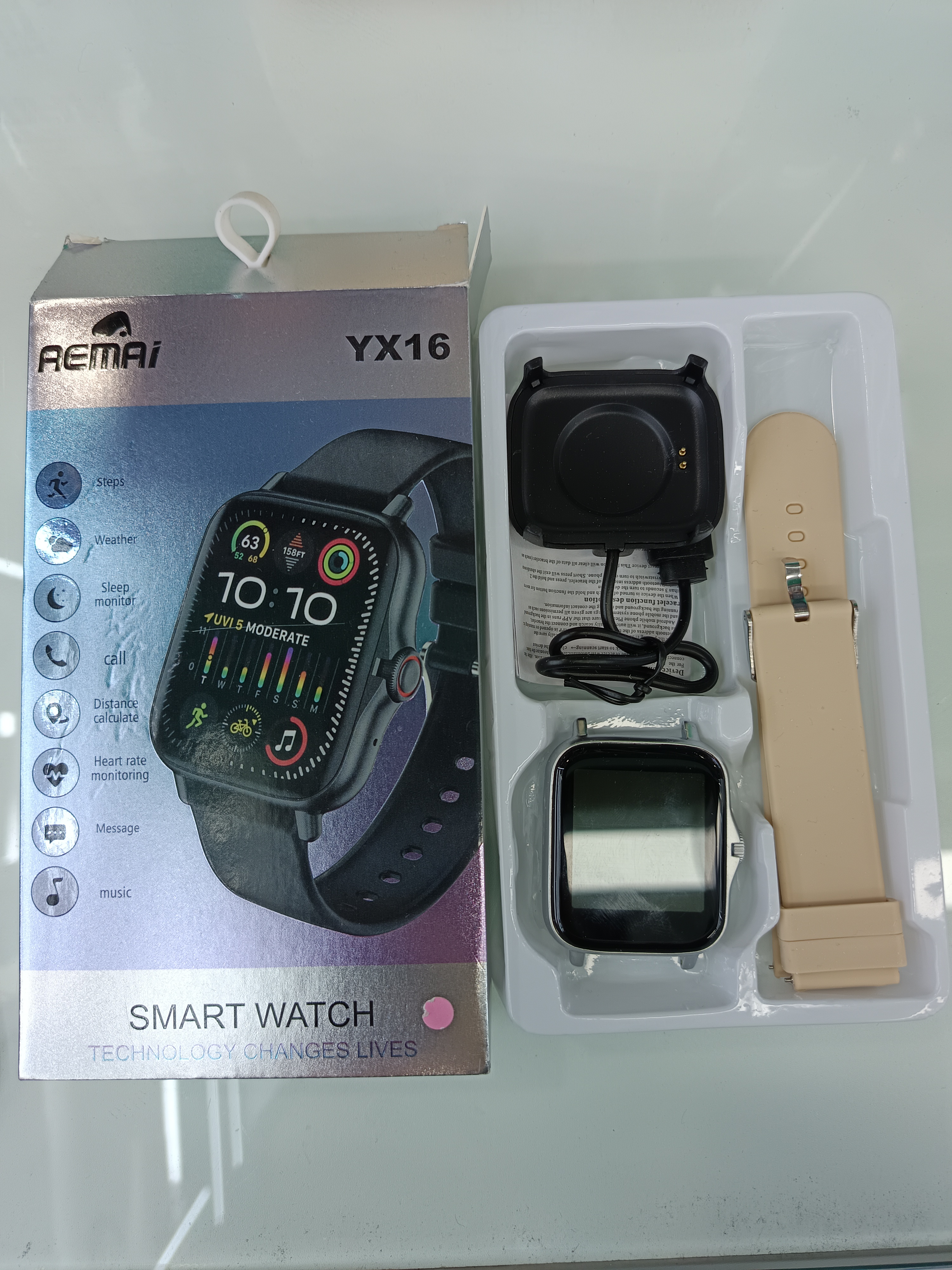 AEMAI  YX16 智能运动手表大屏接打电话检测心率血压运动两个表带