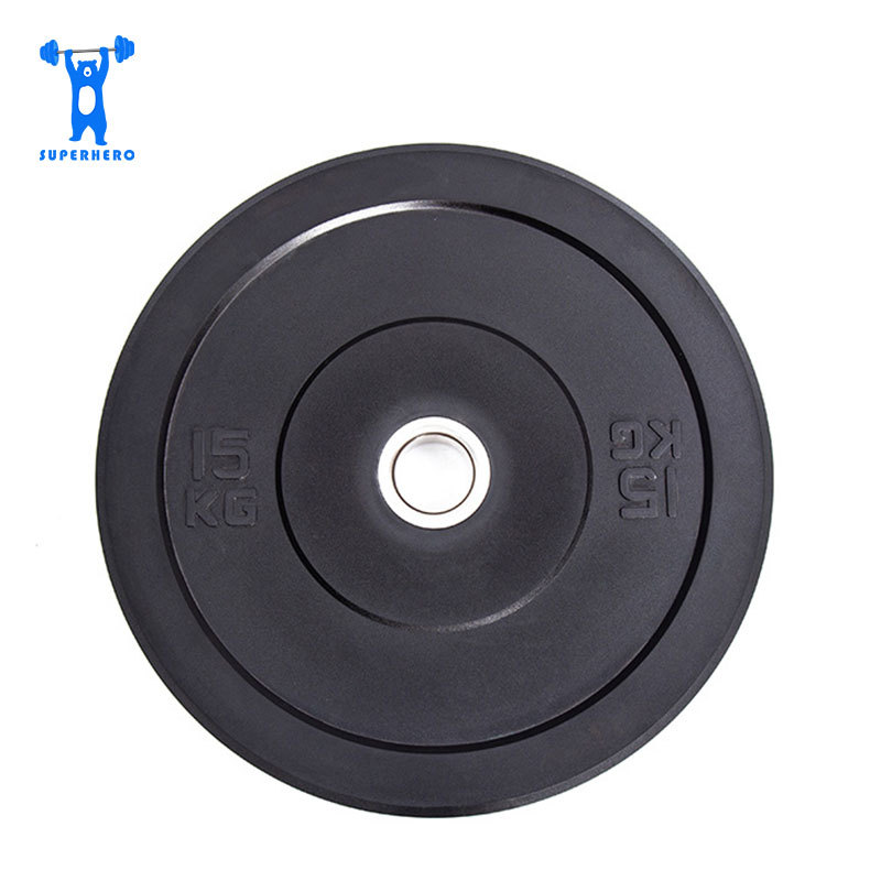 Factory direct sale of black full rubber barbell plates in stock, kilogram weight thickened large-hole rubber full-weight competition plates, 5kg-25kg details Picture