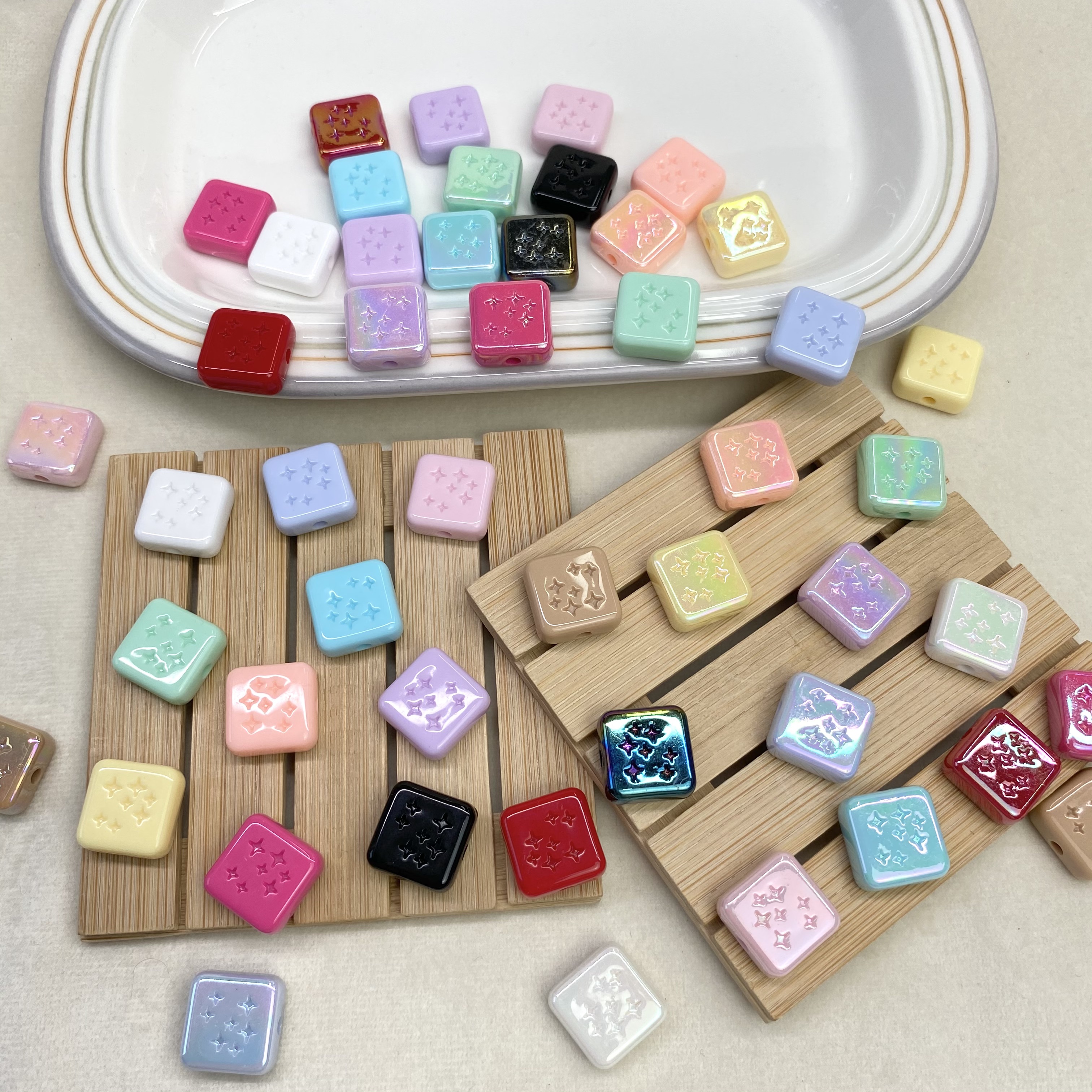 亚克力实色ab镀彩星星方块diy/手机链串珠包包挂件钥匙扣饰品配件材料