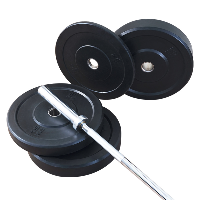 Factory direct sale of black full rubber barbell plates in stock, kilogram weight thickened large-hole rubber full-weight competition plates, 5kg-25kg Item Picture