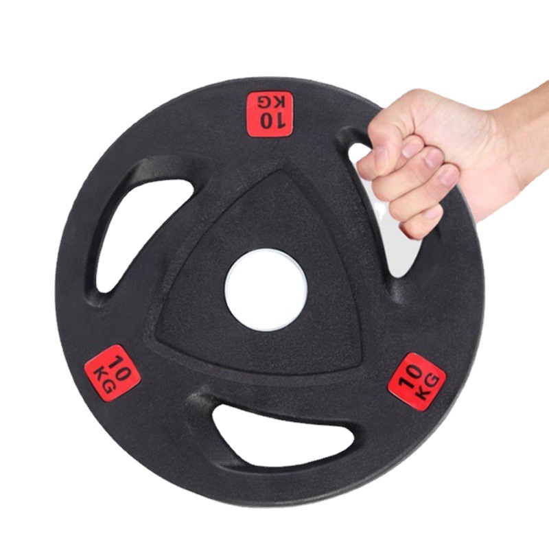 三孔包胶杠铃片大孔手抓健身飞轮片可调配重橡胶包铸铁飞铃片器械2.5kg-5kg