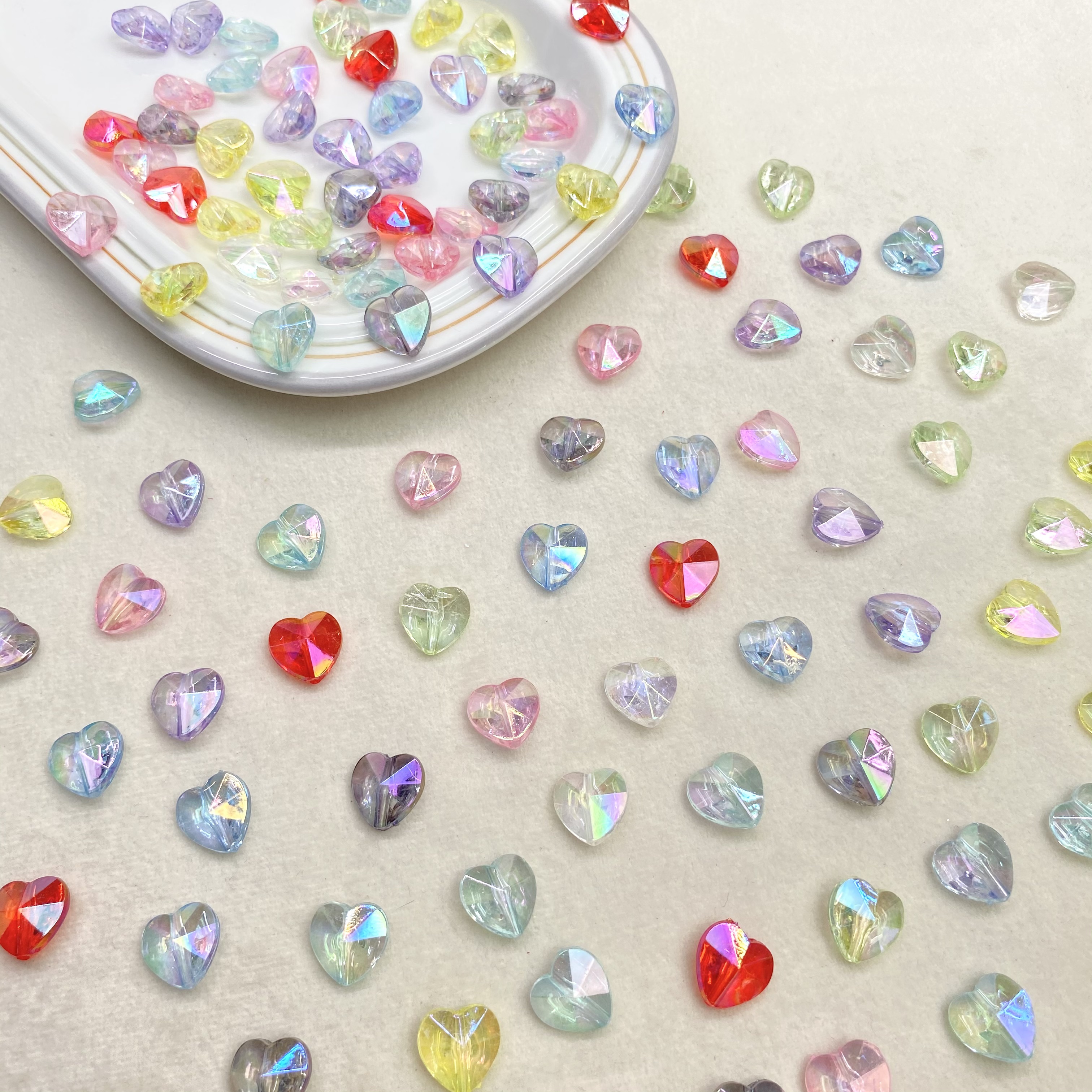 Acrylic ab color-coated transparent diamond cut heart diy/ Mobile phone chain keychain bag hanging decorative accessory material loose beads Specification image