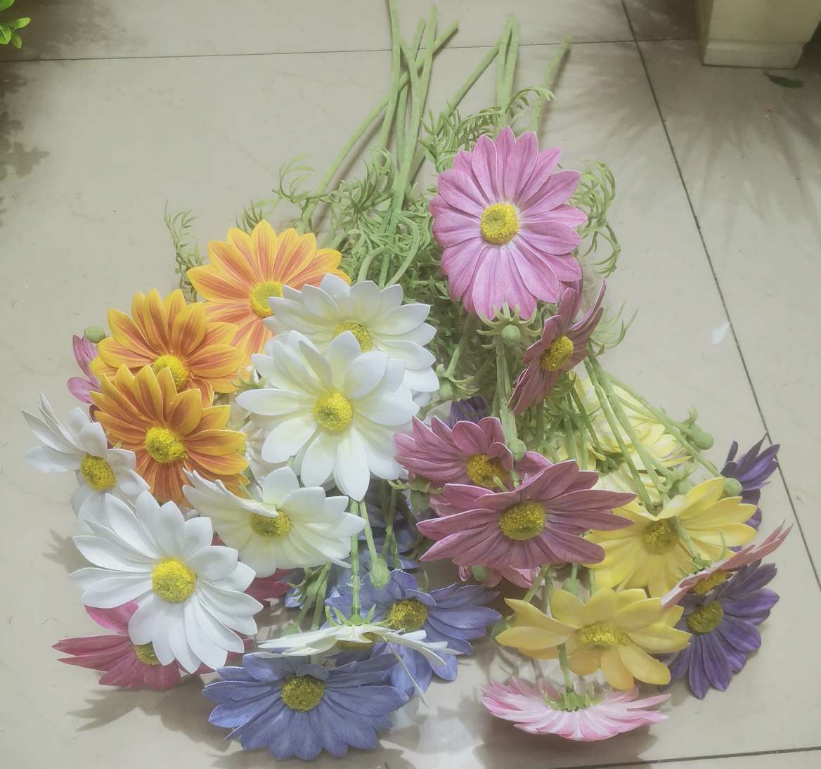 新款单支4头植绒太阳花  高支3D仿真太阳花  工程花家居店铺装饰花