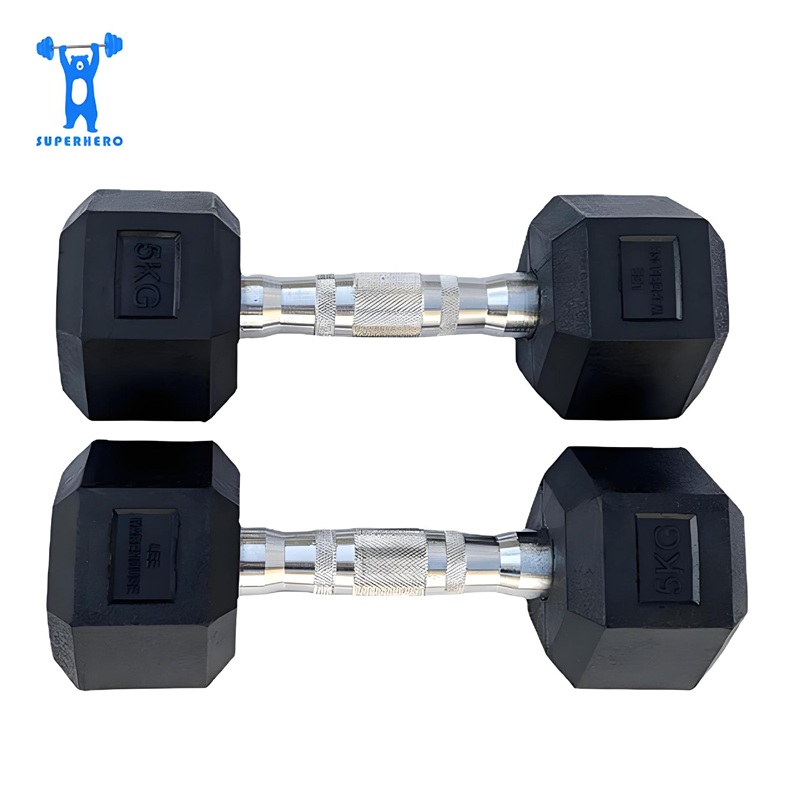 Hexagonal rubber-coated dumbbells for men and women, yoga gym training equipment, 2.5kg-50kg rubber bags, cross-border fixed Item Picture
