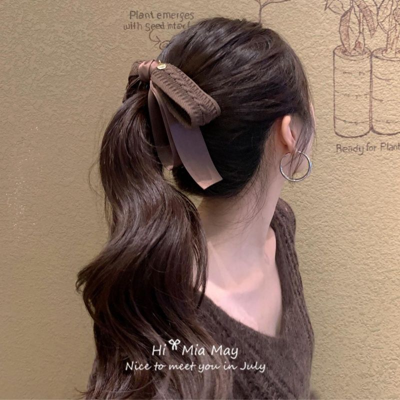 Retro hair clips, coffee-colored bow banana clips, women's back head autumn and winter hair accessories, high ponytail banana clips, vertical hair clips details Picture