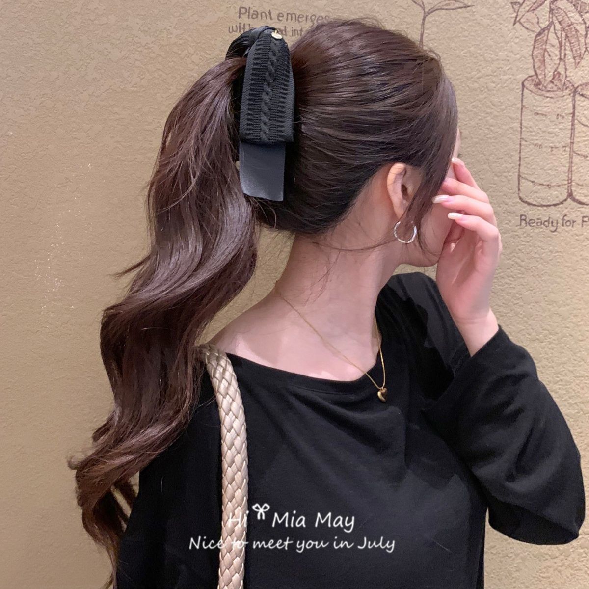 Retro hair clips, coffee-colored bow banana clips, women's back head autumn and winter hair accessories, high ponytail banana clips, vertical hair clips Specification image