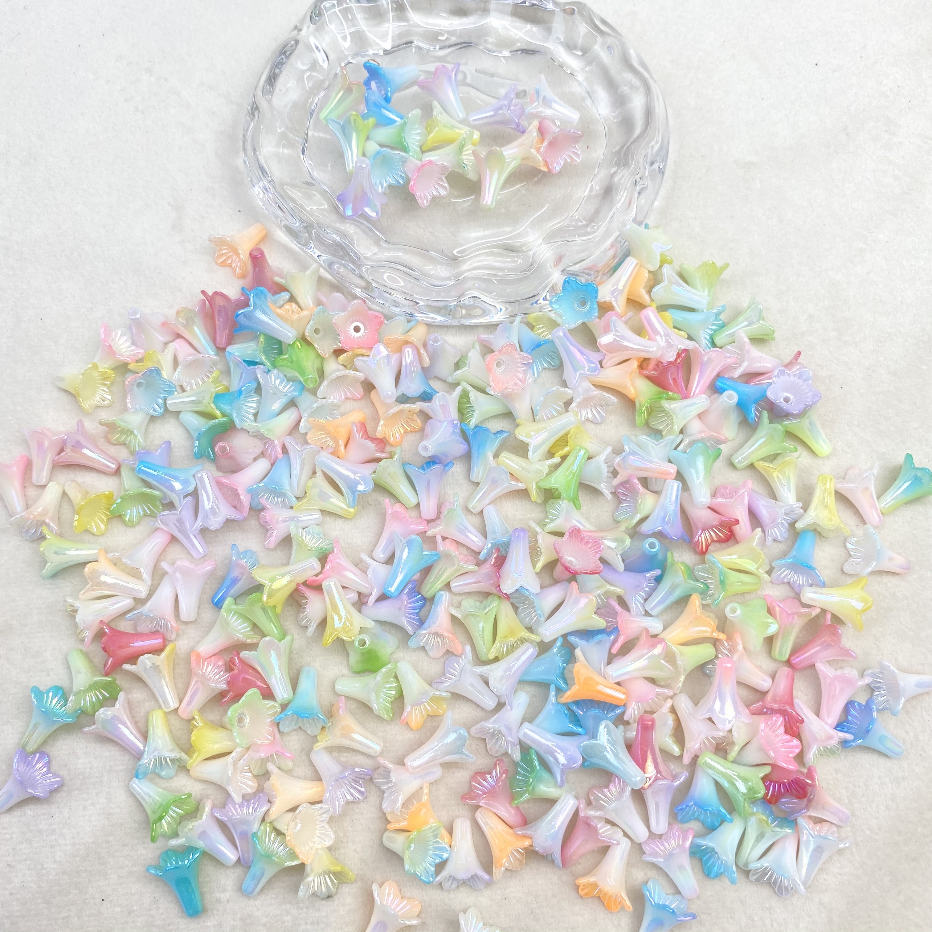 Acrylic two-color small vertical hole morning glory diy/ Ancient-style hairpin flower accessory materials, bag pendant materials wholesale details Picture