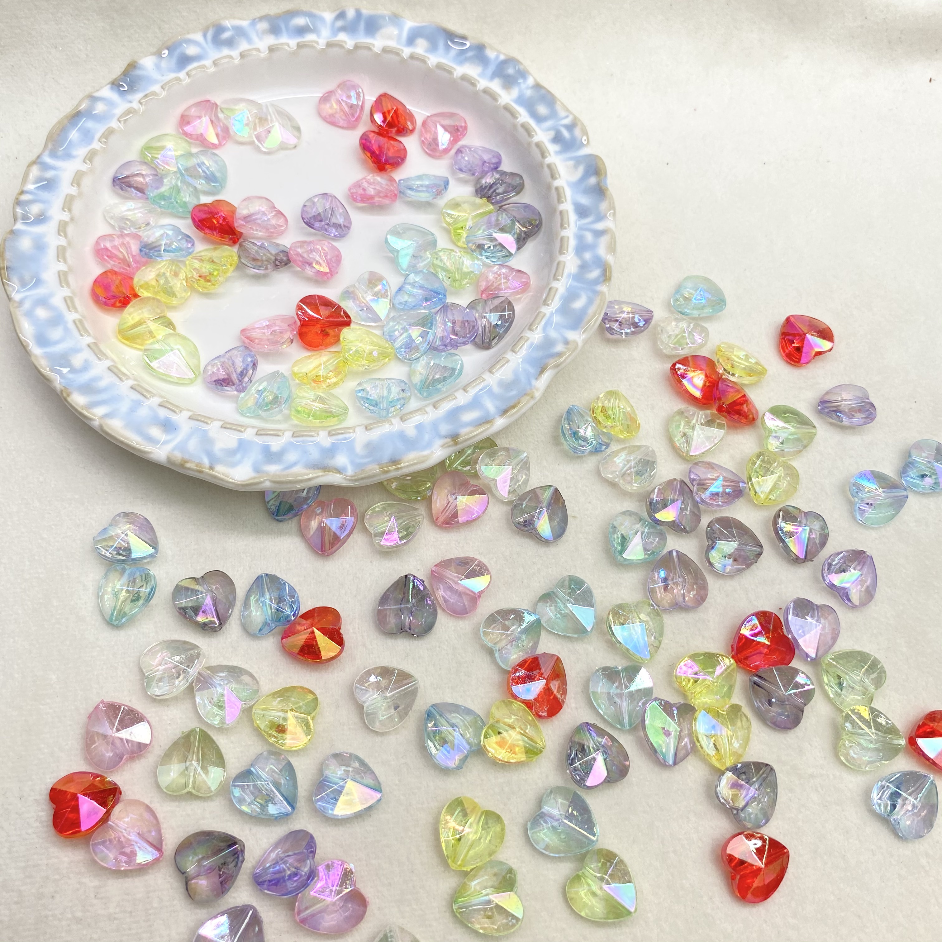 亚克力ab镀彩透明钻石切面爱心diy/手机链钥匙扣包挂装饰品配件材料散珠