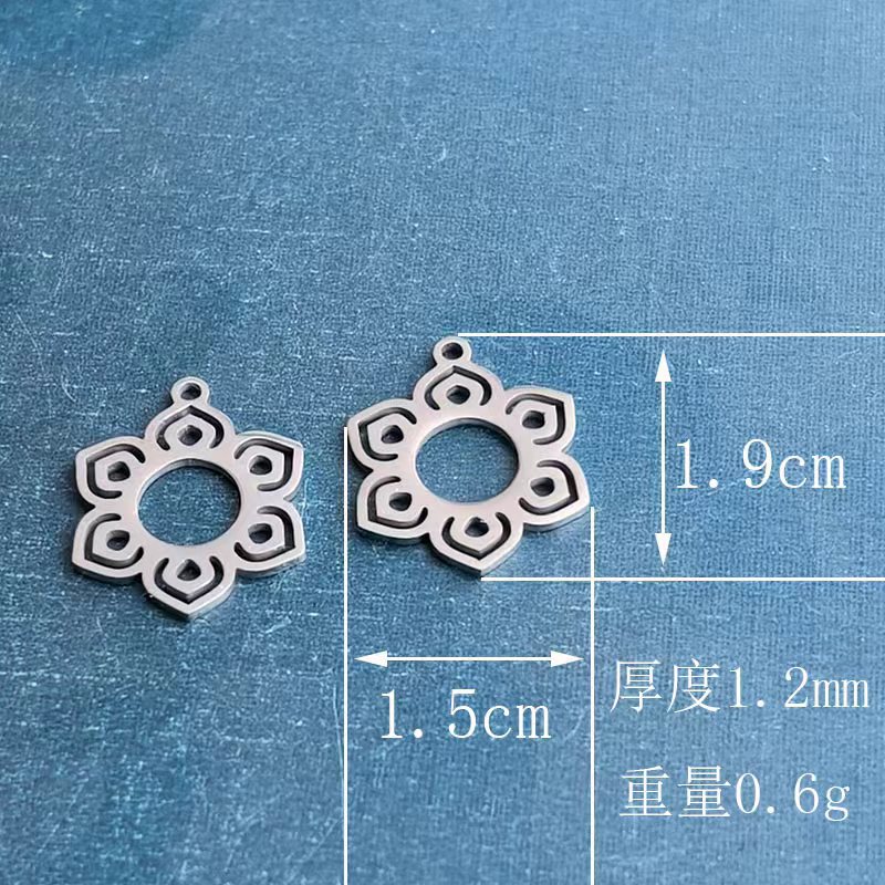 Cross-border foreign trade titanium steel jewelry, stainless steel laser sunflower lotus bracelet pendant, handmade DIY jewelry accessories detail image 2