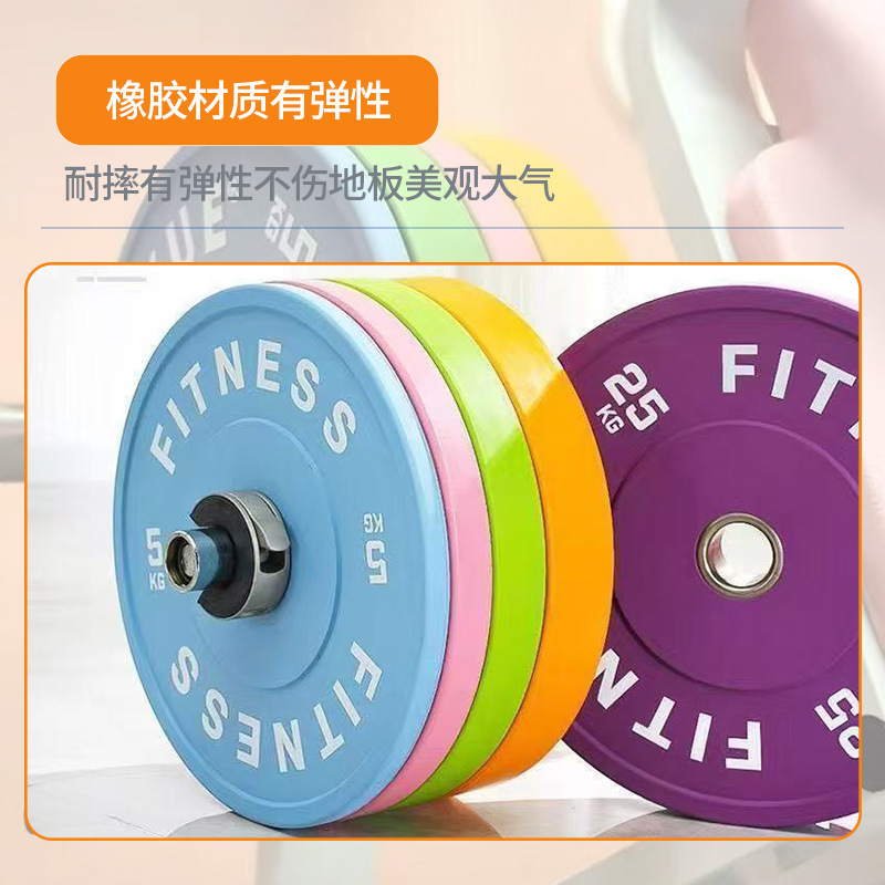 马卡龙色全胶片健身杠铃片蓝色5KG粉色10KG绿色15KG橙色20KG紫色25KG产品图