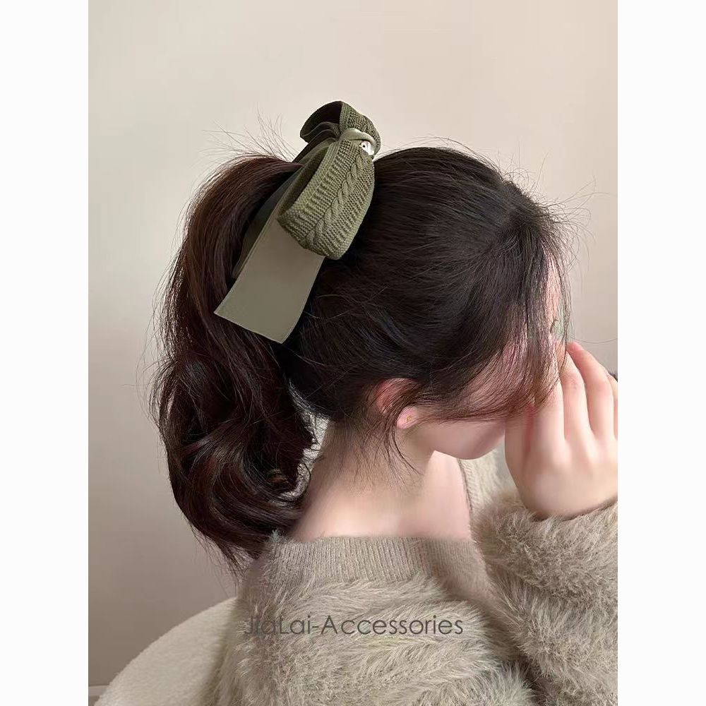 Retro hair clips, coffee-colored bow banana clips, women's back head autumn and winter hair accessories, high ponytail banana clips, vertical hair clips Item Picture
