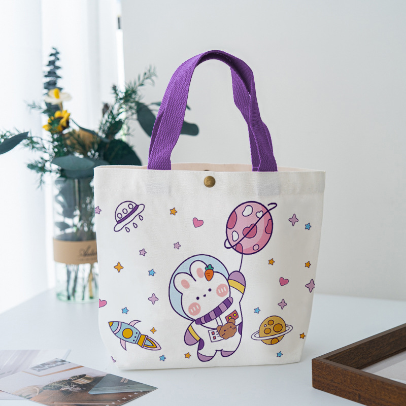 卡通兔子宇航员图案帆布包定制大容量布袋包