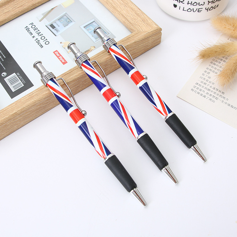 Steel clamp cross flag ballpoint pen, press-type plastic press ballpoint pen, heat transfer ballpoint pen, creative advertising promotion ballpoint pen, can be made into logo national flag pen thumbnail