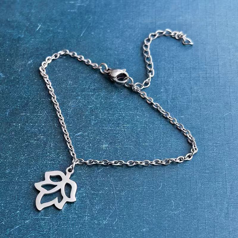 Stainless steel four-leaf clover maple leaf bracelet pendant, hollowed-out small tree titanium steel leaf necklace, diy handmade jewelry accessory detail image 4