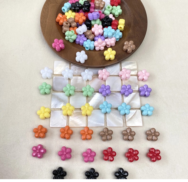 Acrylic solid color large-hole five-petal flower diy/ beaded mobile phone chain keychain accessory material bulk beads wholesale pic 1