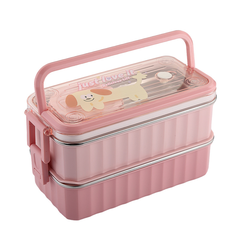 可爱小狗卡通印花饭盒 带独立汤碗 便携卡扣密封 学生上班族分格便当盒详情2