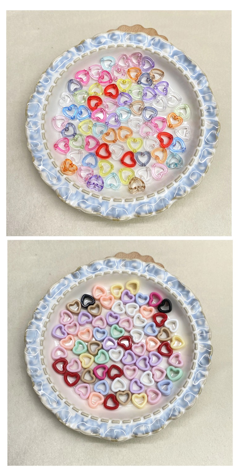 Acrylic transparent solid color hollowed-out heart vertical hole diy/ mobile phone chain keychain bag hanging decorative accessories material loose beads wholesale pic 5