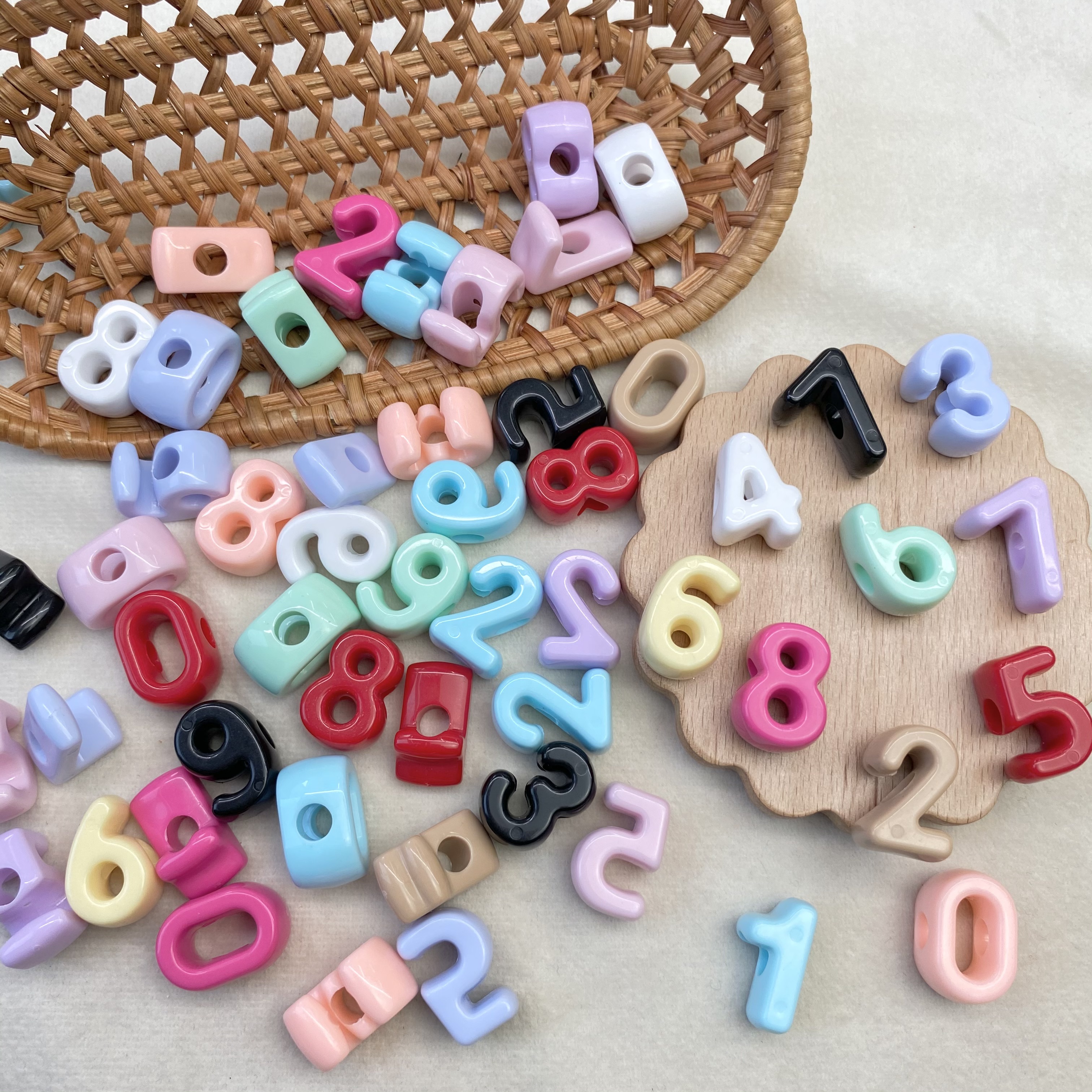 diy acrylic solid color digital large-hole beads/mobile phone chain vertical hole string beads, keychain accessory materials, loose beads wholesale Item Picture