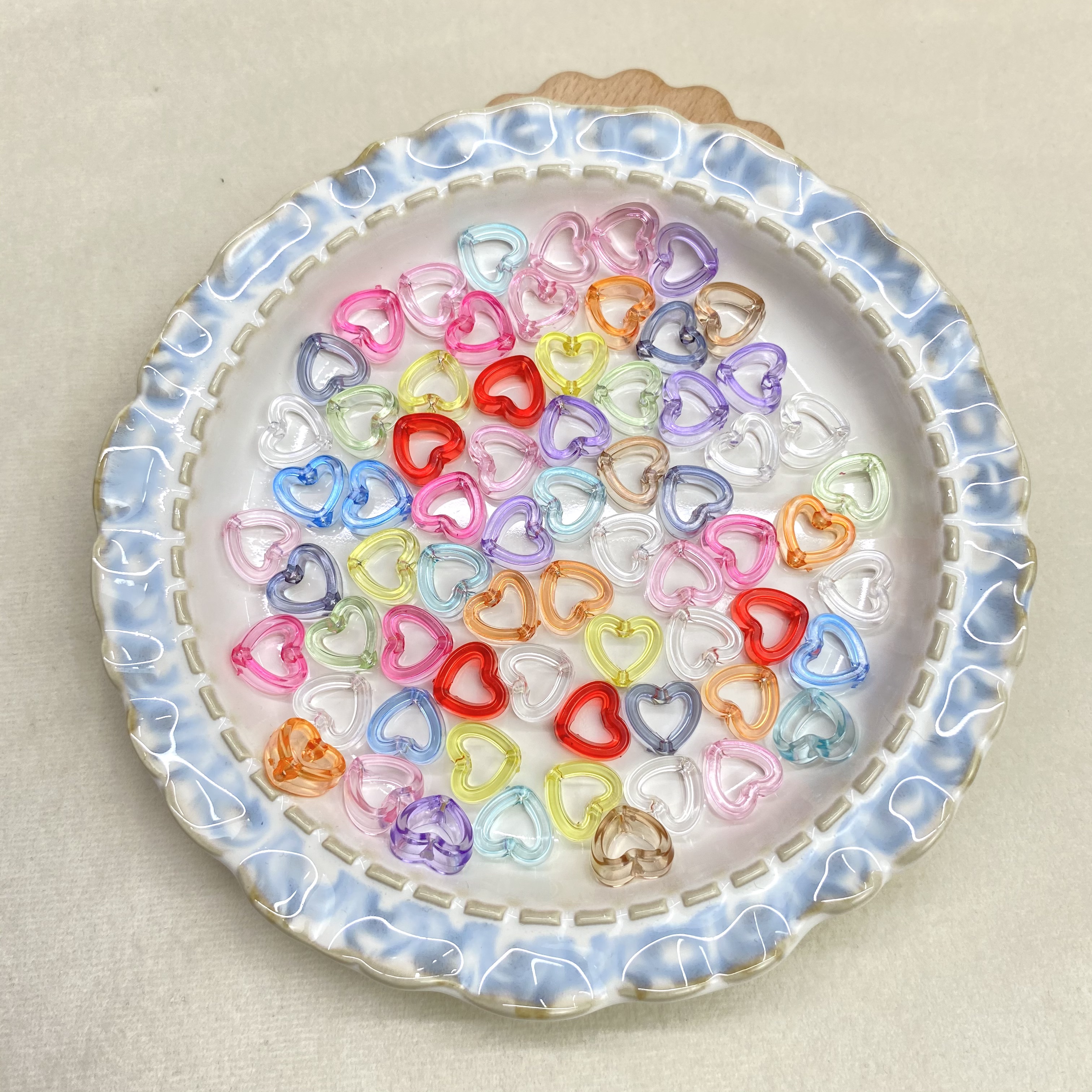 Acrylic transparent solid color hollowed-out heart vertical hole diy/ mobile phone chain keychain bag hanging decorative accessories material loose beads wholesale Specification image