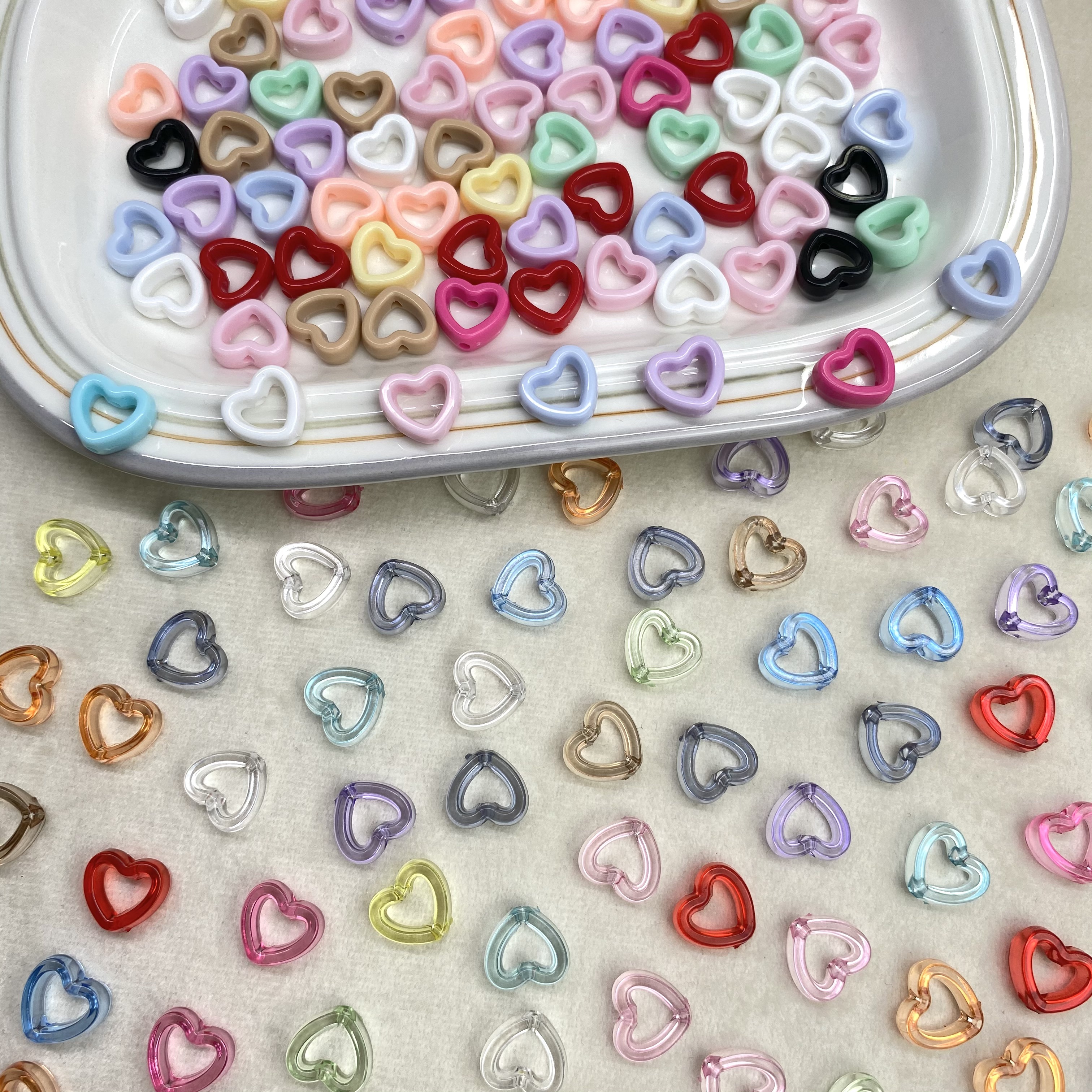 亚克力透明实色镂空爱心竖孔diy/手机链钥匙扣包挂装饰饰品配件材料散珠批发