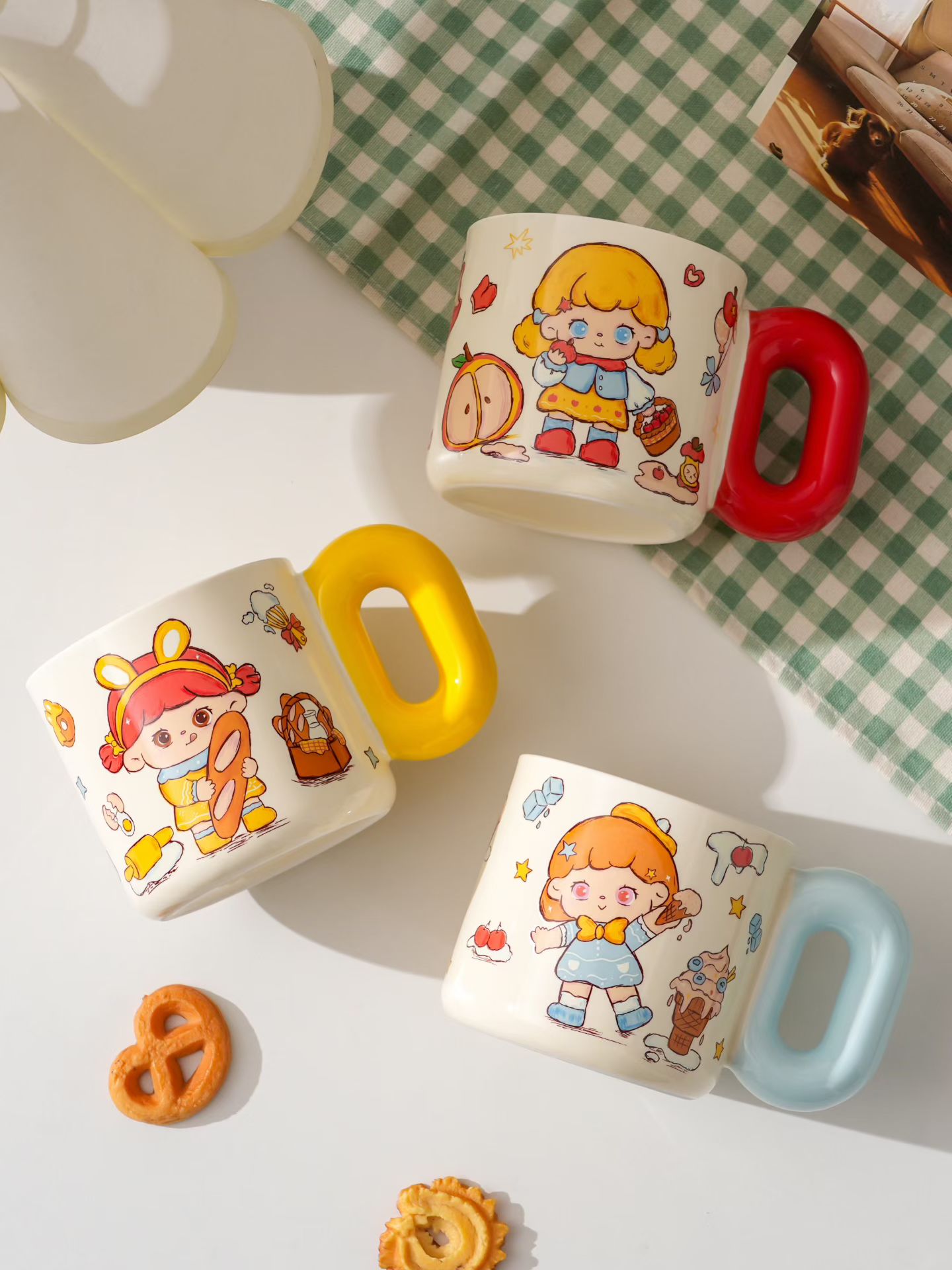 TN-0628, Little Girl's Diary Ceramic mug, colored handle, single cup 450ML, 4-color mixed, color box details Picture