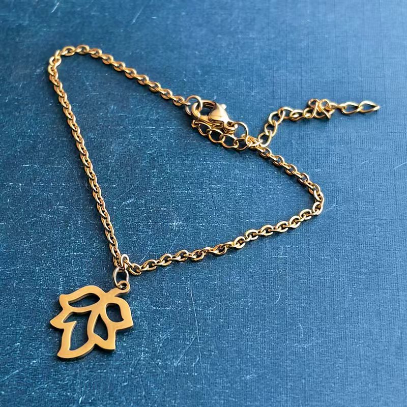 Stainless steel four-leaf clover maple leaf bracelet pendant, hollowed-out small tree titanium steel leaf necklace, diy handmade jewelry accessory detail image 7