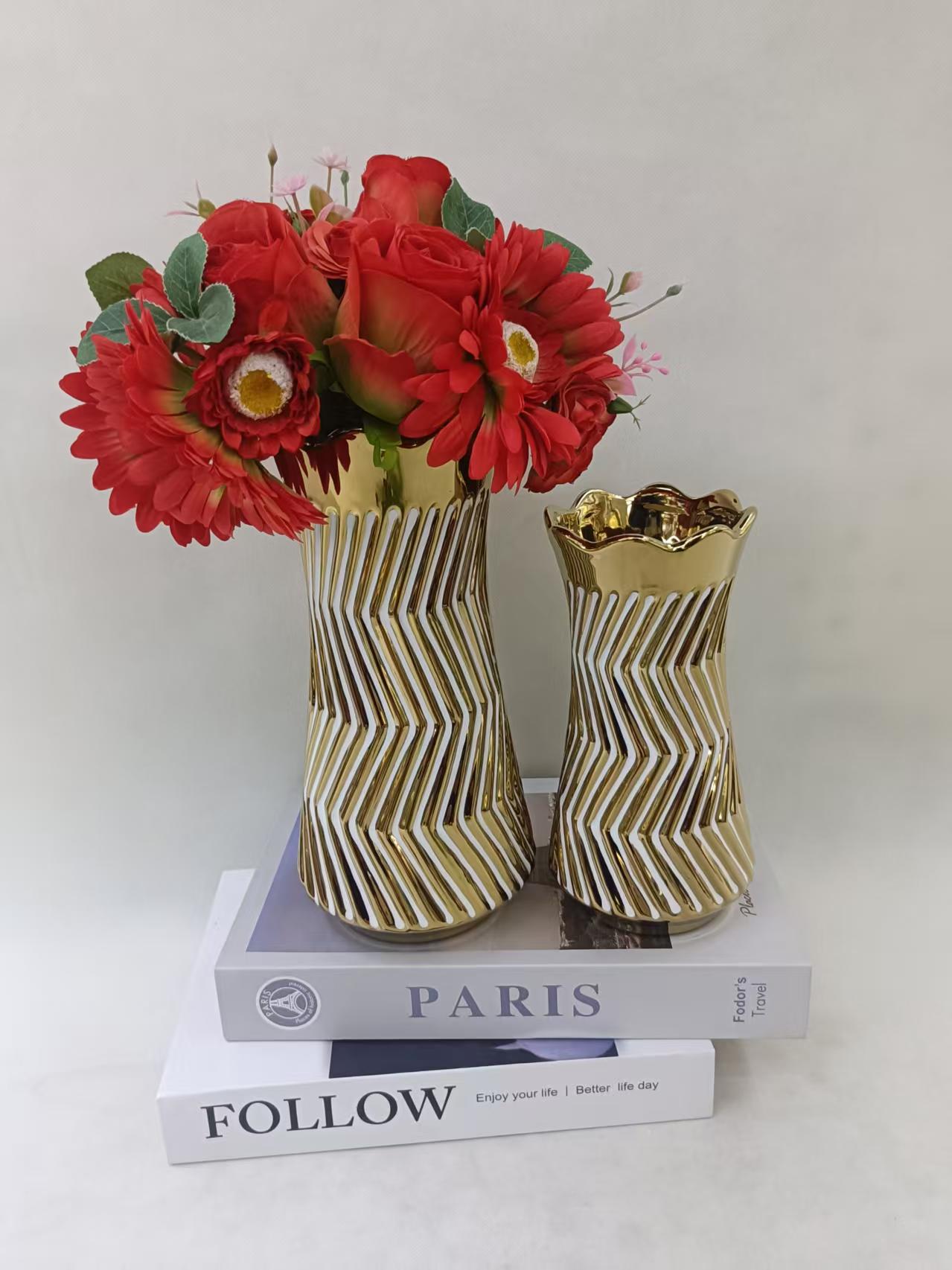 Golden vase, crystal ceramic, glass, blue and white porcelain, glazed vase, home decorative item Item Picture