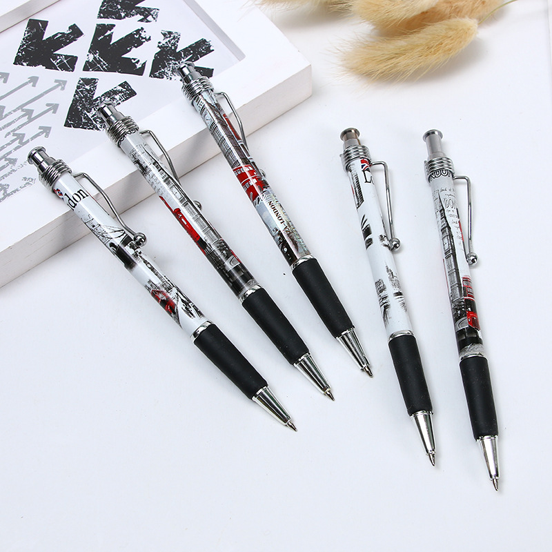 Steel clamp cross flag ballpoint pen, press-type plastic press ballpoint pen, heat transfer ballpoint pen, creative advertising promotion ballpoint pen, can be made into logo national flag pen details Picture