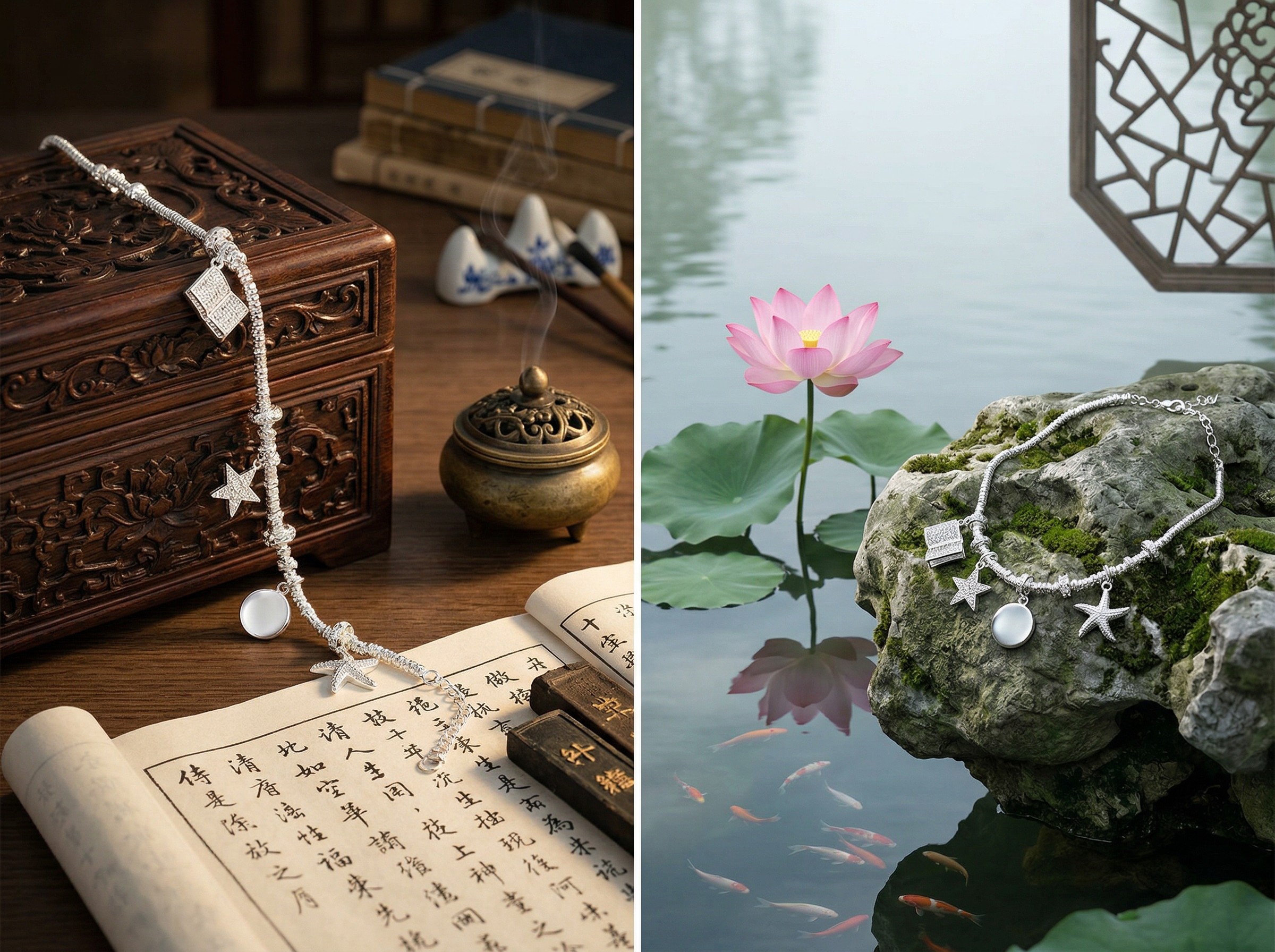 S925 Plain Silver Star Wish Flower Gift · Dynamic Beaded Lucky Pendant, Light Luxury Fine Chain 925 Silver Bracelet