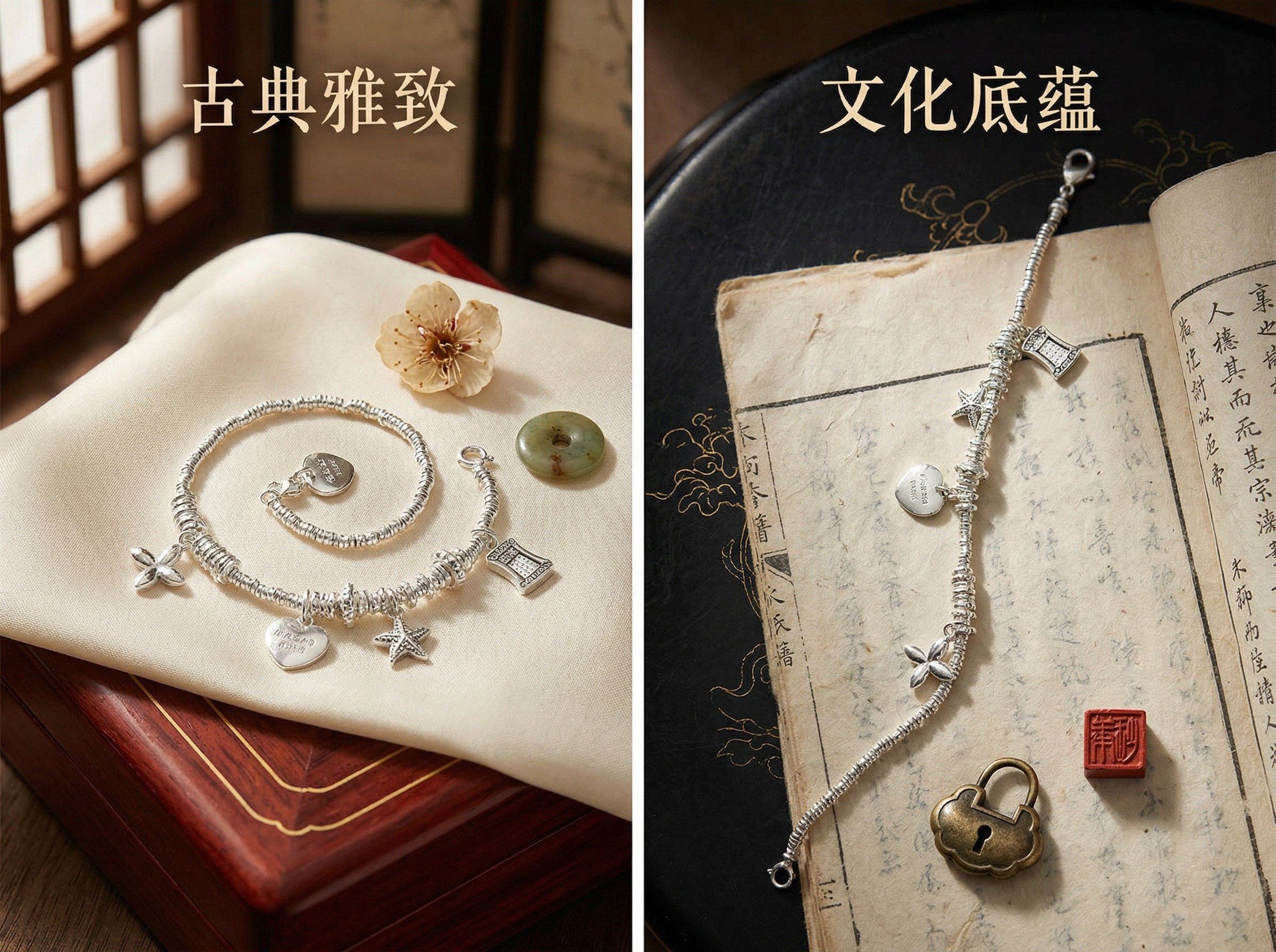 S925 Plain Silver Star Wish Flower Gift · Dynamic Beaded Lucky Pendant, Light Luxury Fine Chain 925 Silver Bracelet details Picture