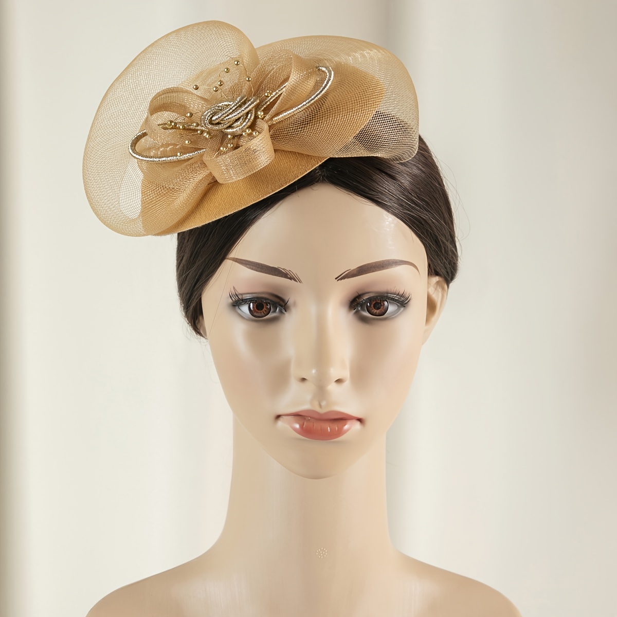 1 piece of lady's charming veil hair accessory, top hat, racehorse hat, Derby hat, wedding top hat, church hat, Christmas party, birthday party, party headwear, top hat with clips Specification image
