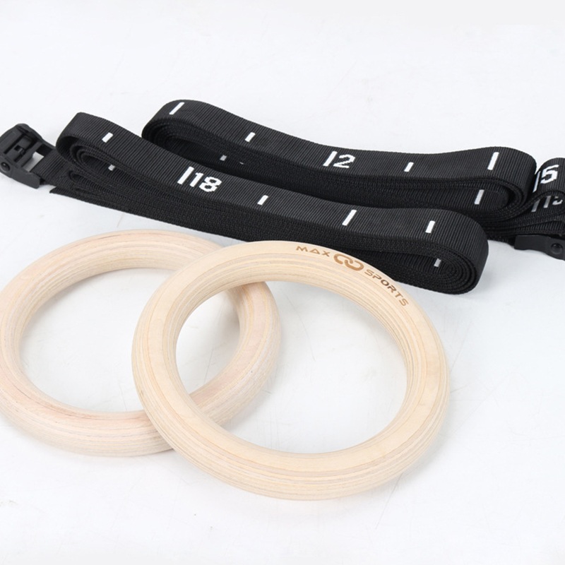 Indoor gymnastics fitness rings, fitness sports rings, birch wood rings set, home sports rings Specification image