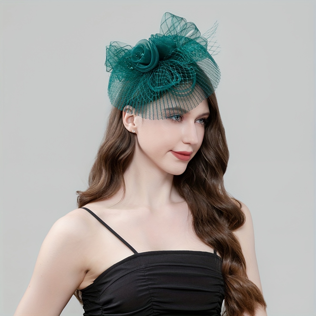 1 piece of women's mesh rose bow top hat, fashionable accessories, Derby hat, afternoon tea headwear, Halloween, Christmas, birthday, horse racing, wedding hat, church hat, Christmas hair tie, hair band and clip for both purposes details Picture