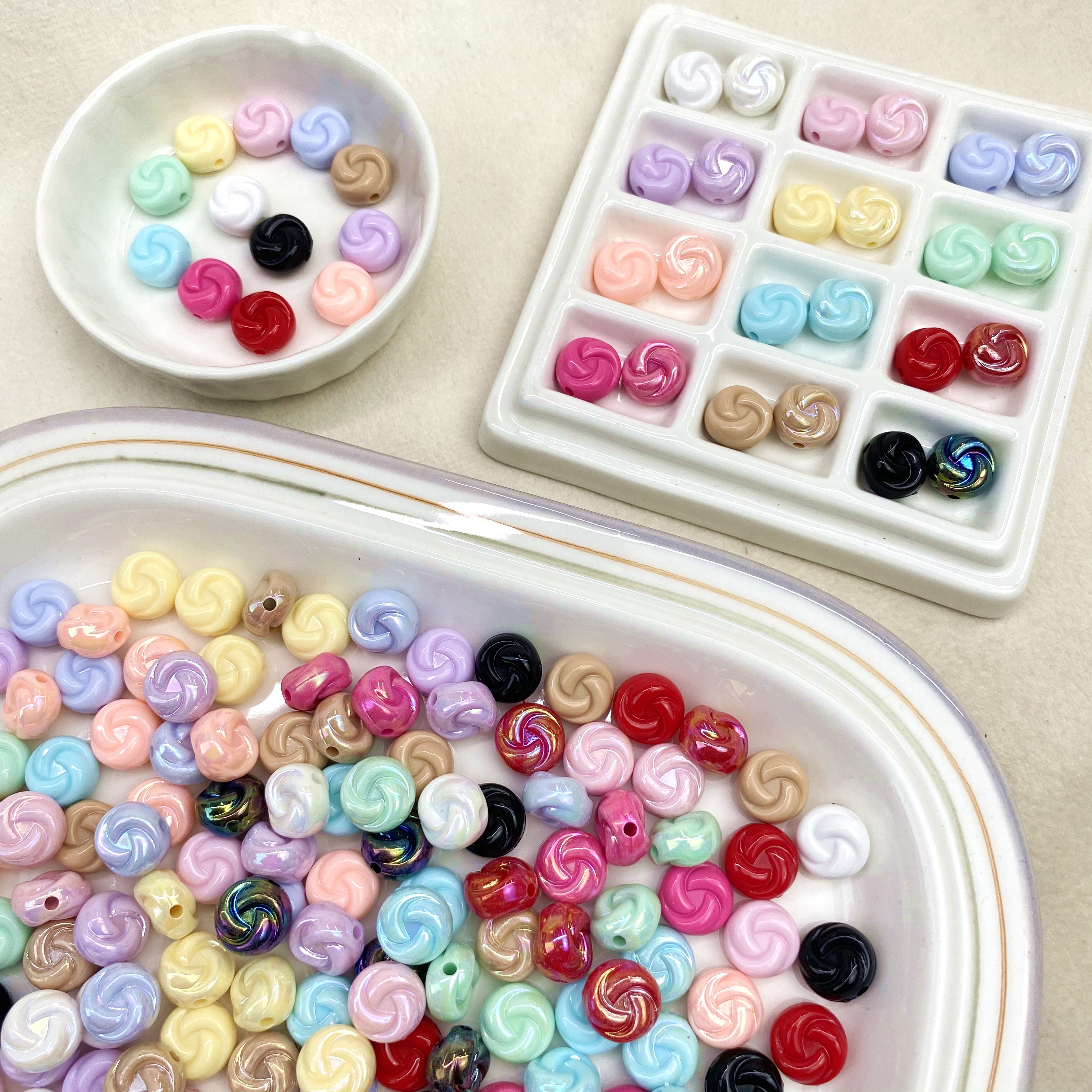 Acrylic solid color ab color-coated 11mm small quqi diy/ straight hole scattered beads mobile phone chain accessory material details Picture