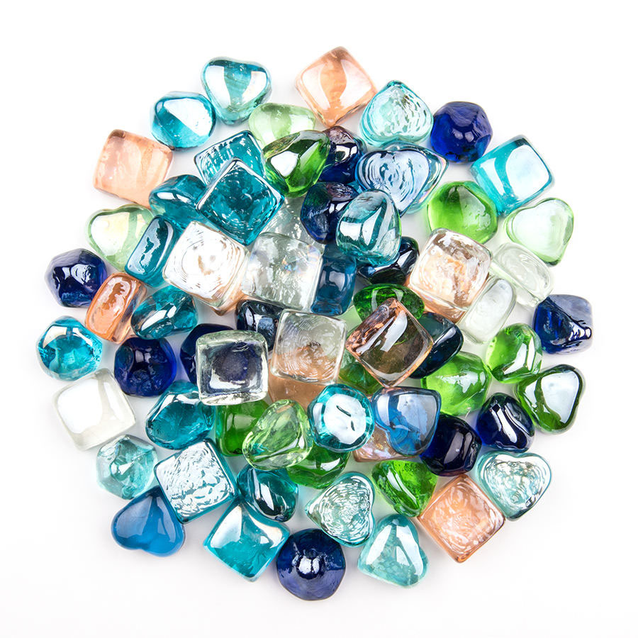 Fish tank decorative glass irregular-shaped blocks, stars, moon, shells, sun, conch, heart square, Mosaic, free stone, colored glass, Marine life, glass decorations, small rockery, acrylic, Taiwan pointed diamond, manta ray rockery Application Scenario