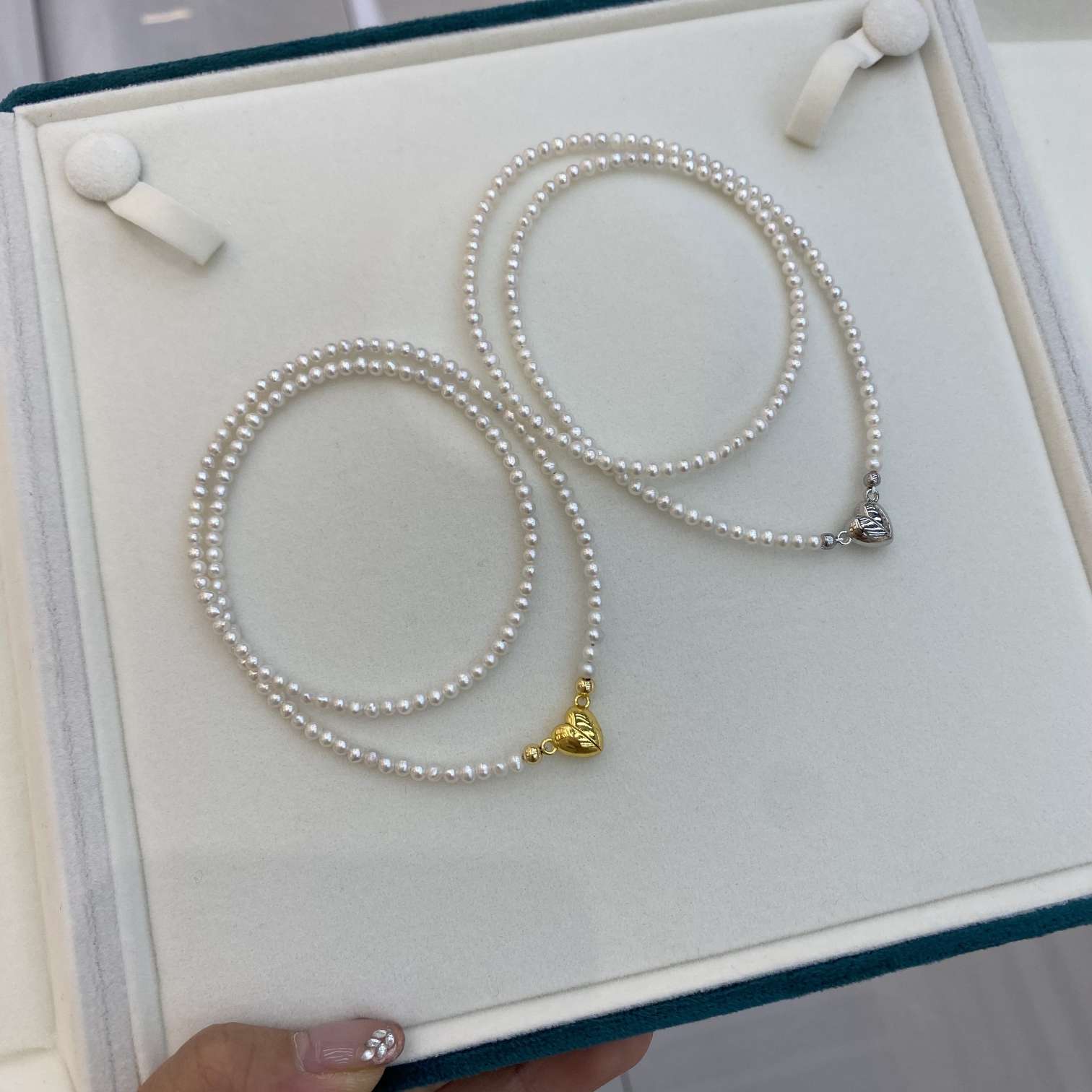 Natural pearl 2-3mm Baby cold white pearl convenient heart magnetic clasp collarbone chain layering wonder