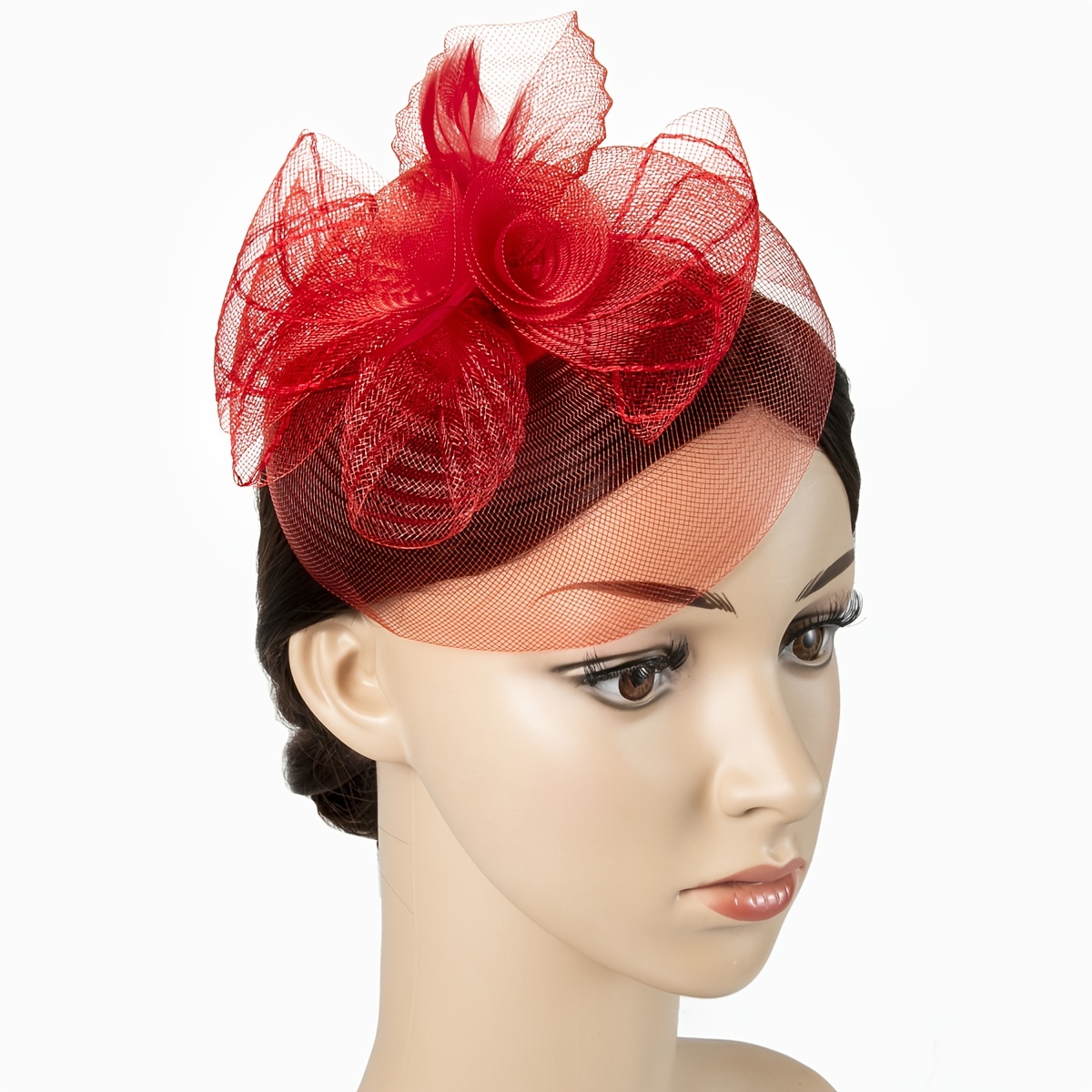 1 piece of charming feather veil hair accessory for ladies, Halloween and Christmas party horse racing hat, wedding hat, Derby cap strap clip Specification image