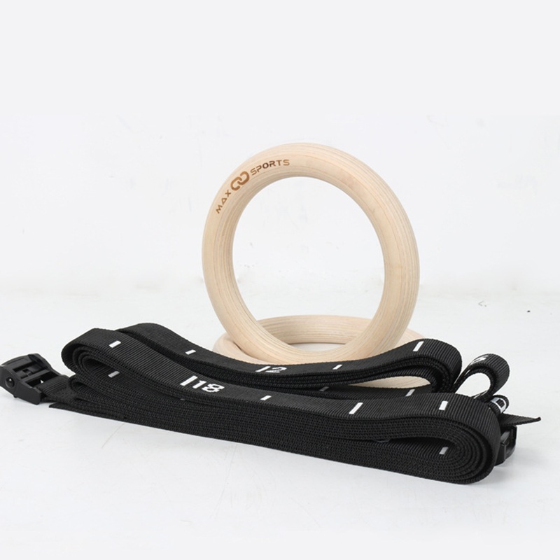 Indoor gymnastics fitness rings, fitness sports rings, birch wood rings set, home sports rings details Picture