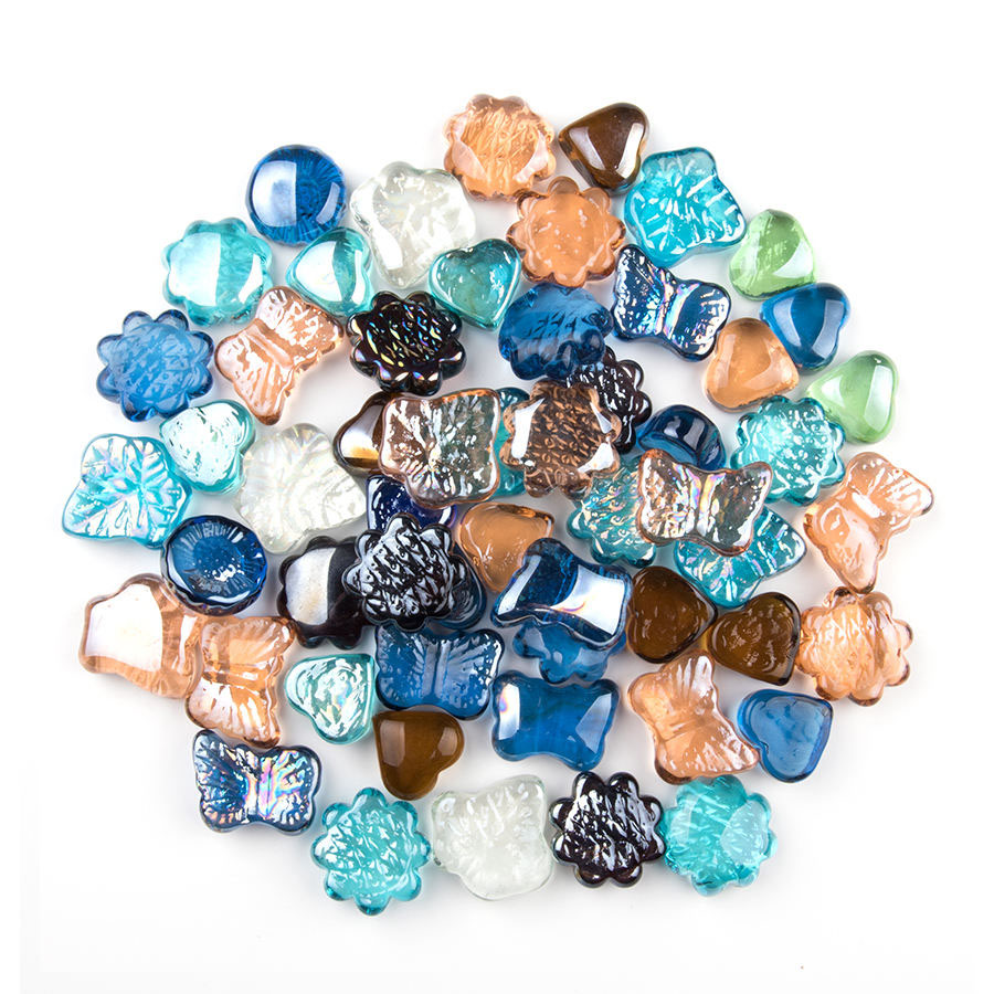 Fish tank decorative glass irregular-shaped blocks, stars, moon, shells, sun, conch, heart square, Mosaic, free stone, colored glass, Marine life, glass decorations, small rockery, acrylic, Taiwan pointed diamond, manta ray rockery details Picture