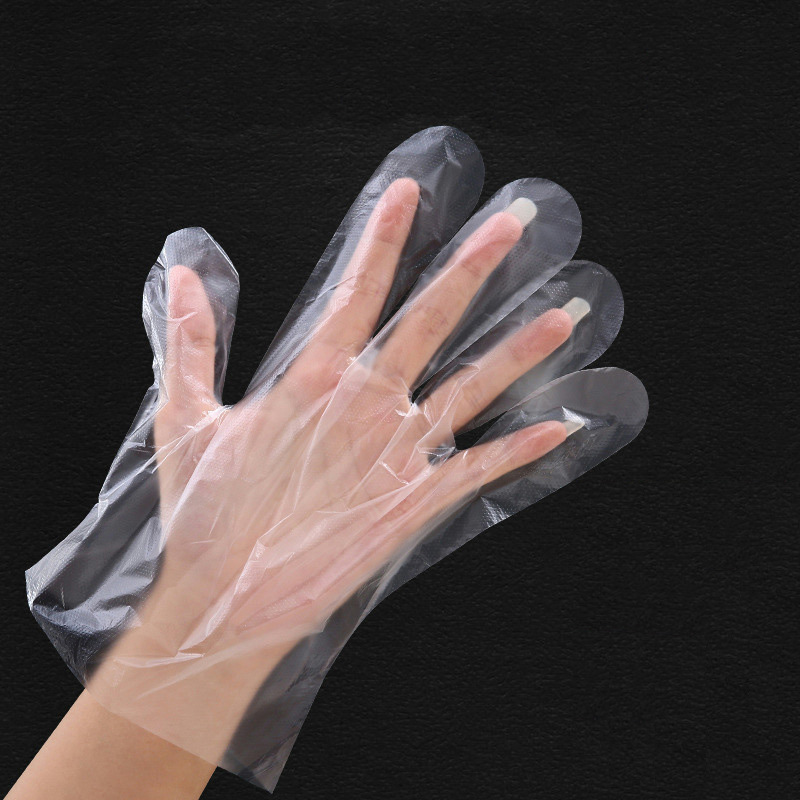 Pink transparent disposable food-grade thickened gloves, PE hair care, hygiene, kitchen and catering gloves, factory direct sales Item Picture