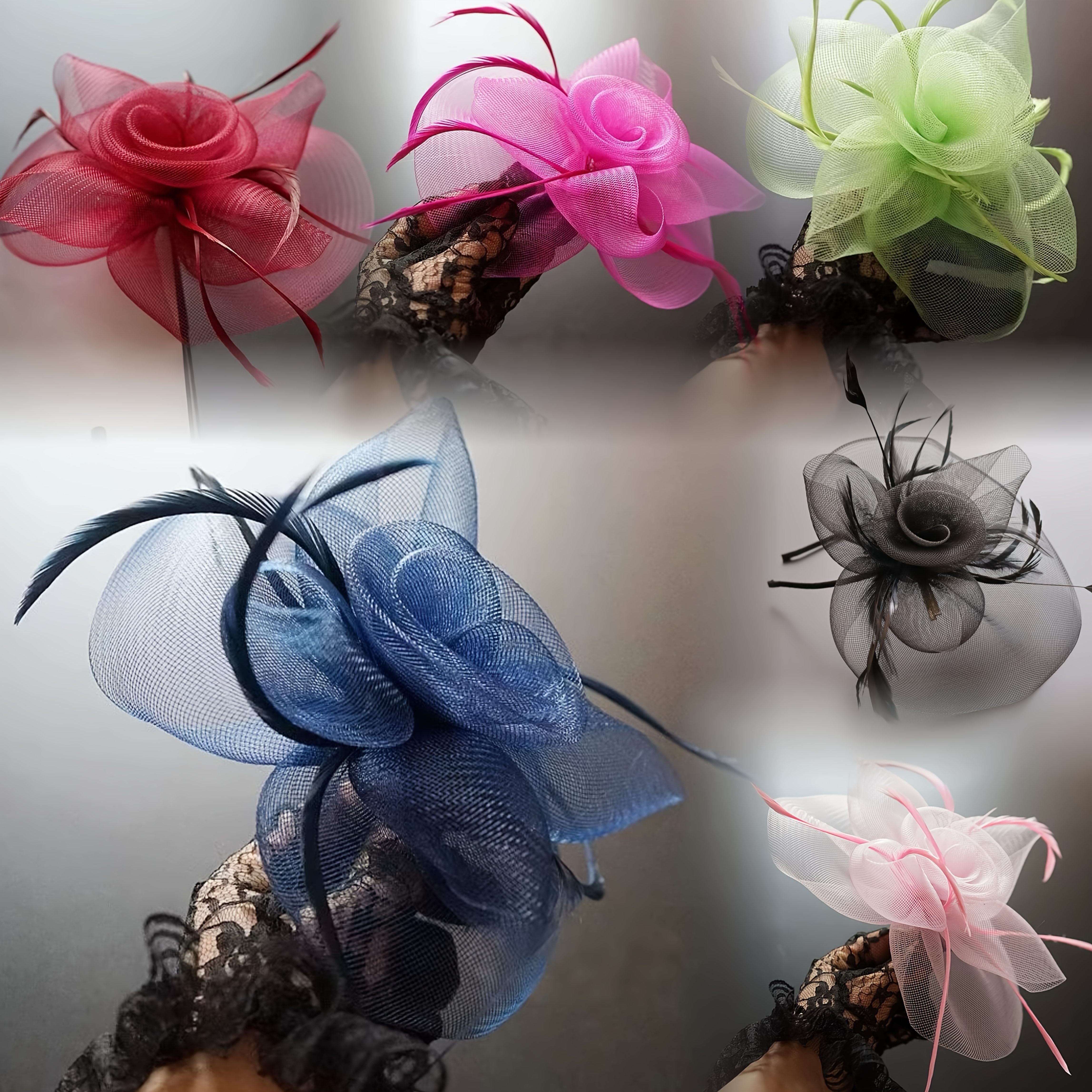 1 Lady's veil, mesh flower headpiece, tea party, birthday, Christmas, Christmas gift, bouquet, horse racing hat, wedding hat, Derby hat, church hat, strap, clip and headband, dual-purpose details Picture