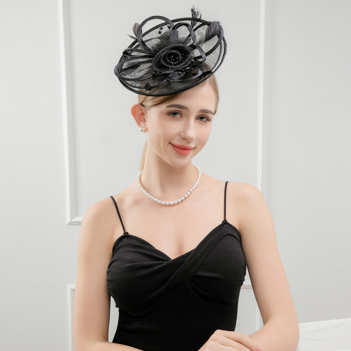 1 piece vintage tulle veil top hat Derby hat, suitable for afternoon tea, Jockey Club, wedding church, Halloween with headbands and clips Item Picture