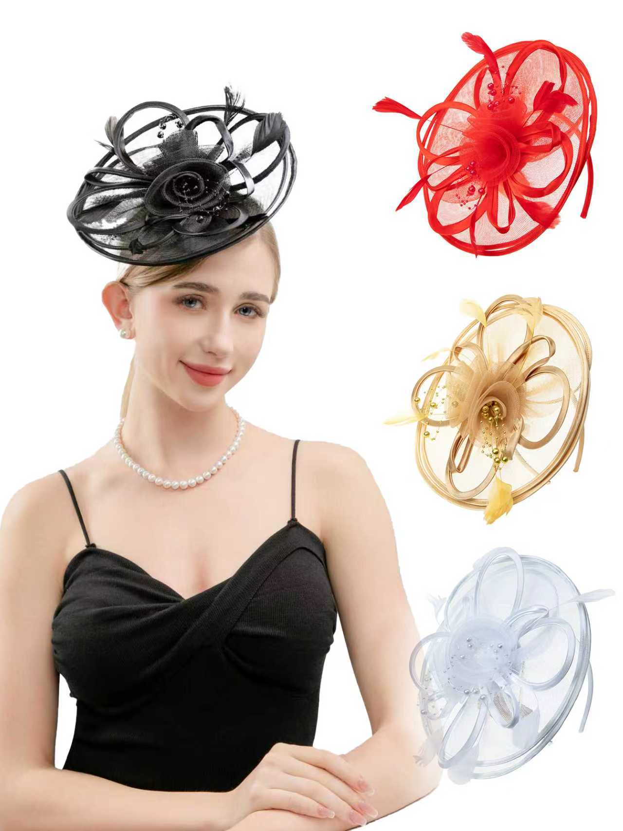 1 piece vintage tulle veil top hat Derby hat, suitable for afternoon tea, Jockey Club, wedding church, Halloween with headbands and clips details Picture