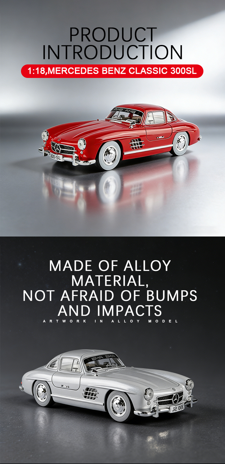 1:18奔驰老爷车300SL(35版）仿真合金车模汽车模型金属玩具车摆件详情2