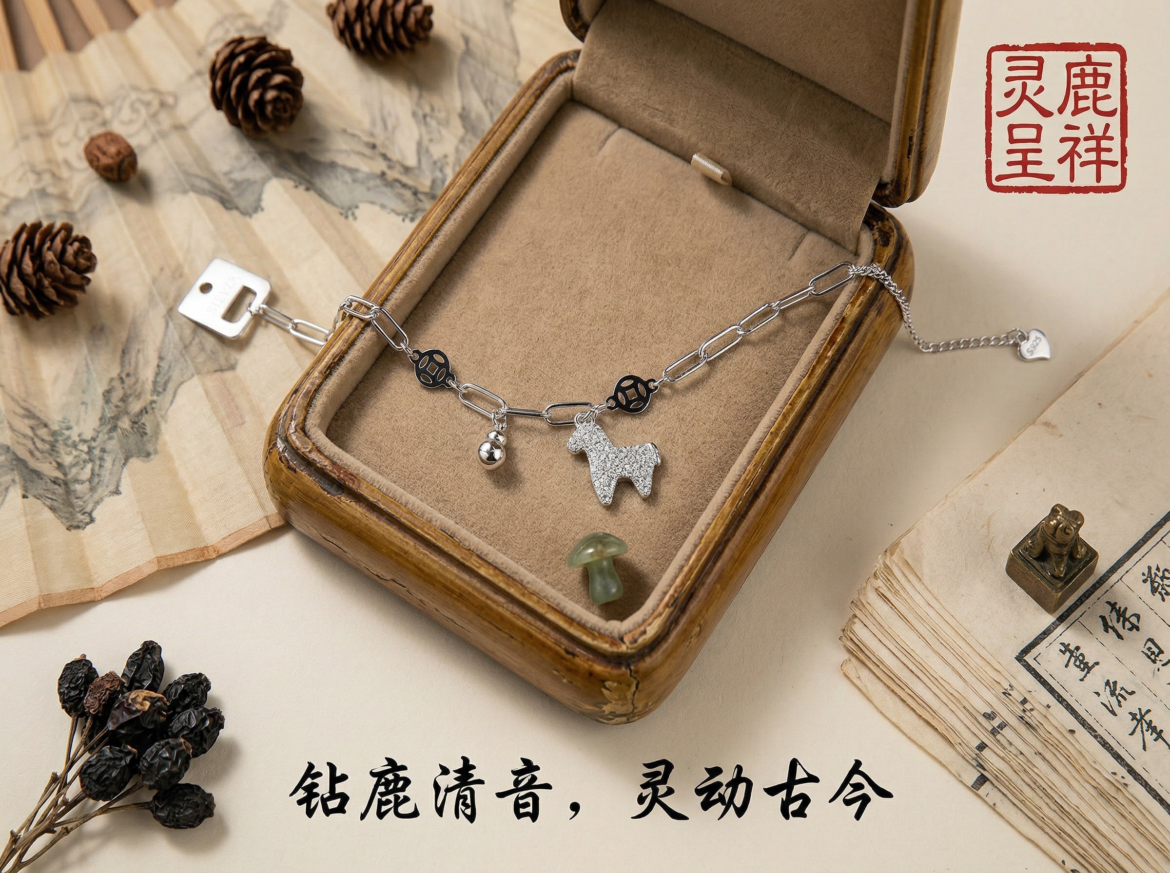 S925 Xingling Linglu · Light Luxury Shouyuan Liuguang Dynamic Deer Bell Adjustable Silver Bracelet